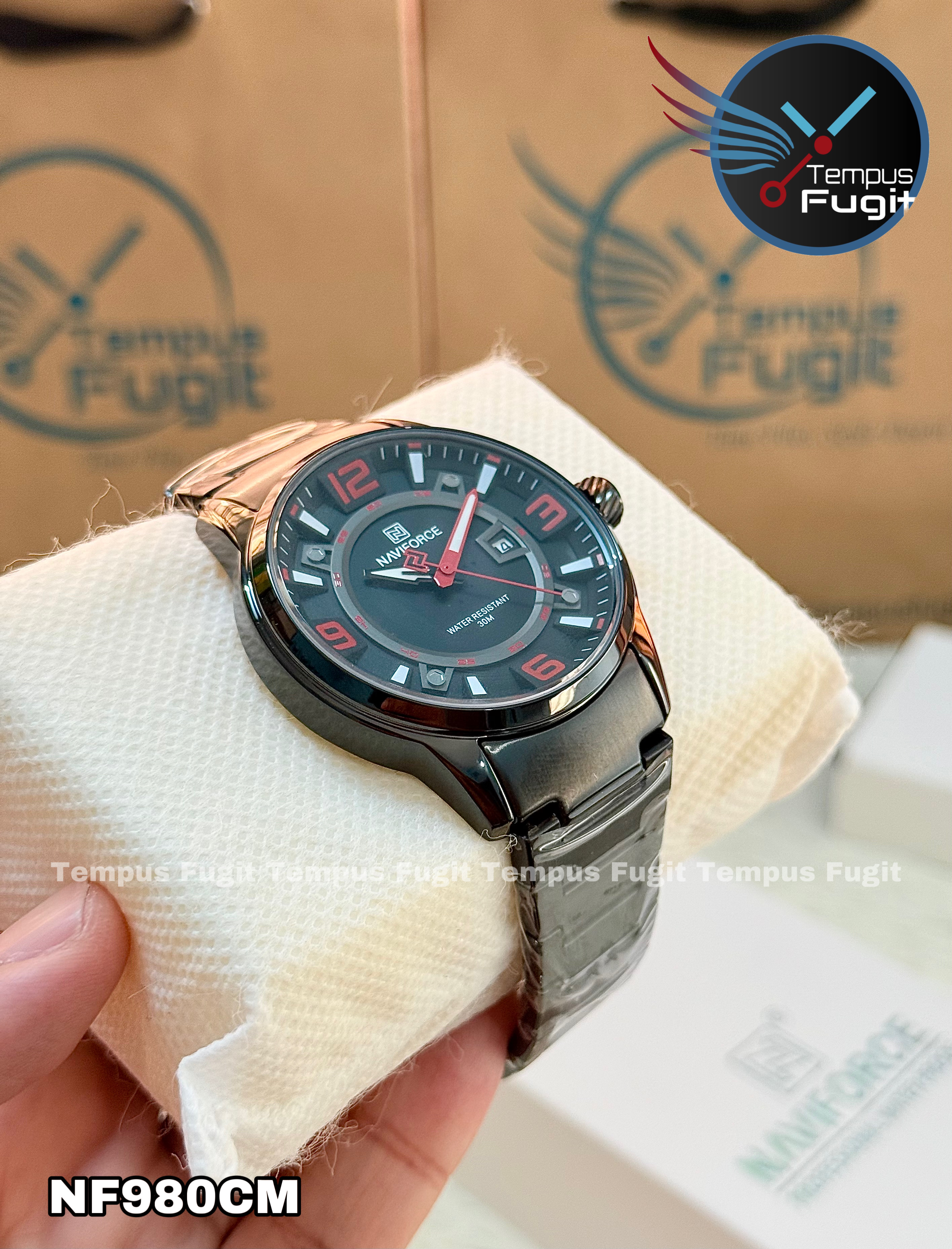 Naviforce 8044 Gents Chain Watch - Black Dial with Red Marking- Black Bezel- Black Chain- TF Code NF980CM_img_11