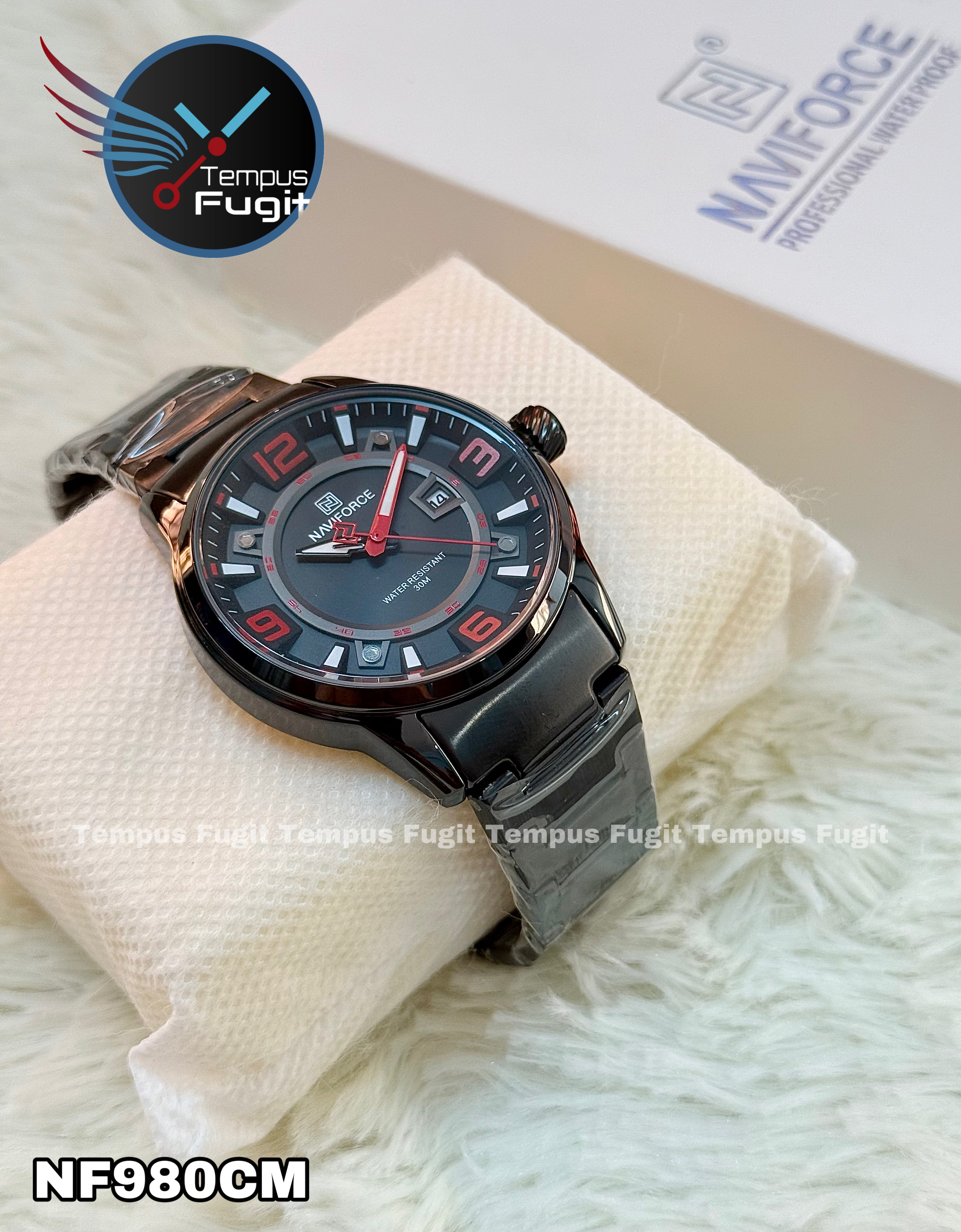 Naviforce 8044 Gents Chain Watch - Black Dial with Red Marking- Black Bezel- Black Chain- TF Code NF980CM_img_13