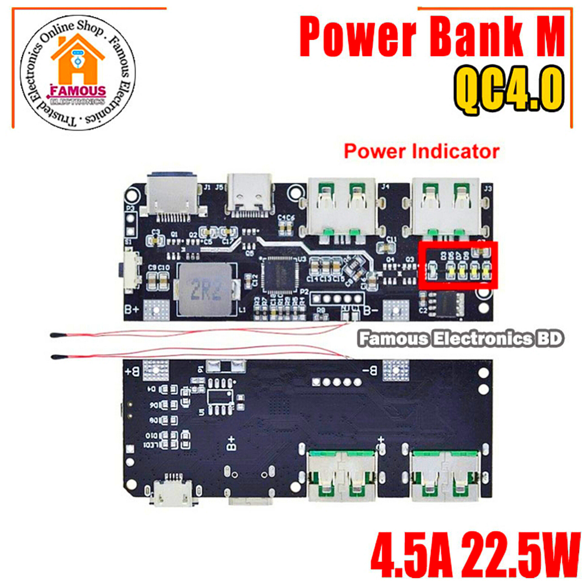 QC4.0 QC3.0 LED Dual USB 5V 4.5A 22.5W Micro/Type-C USB Mobile Power Bank 18650 Charging Module Temperature / Circuit Protection_img_4