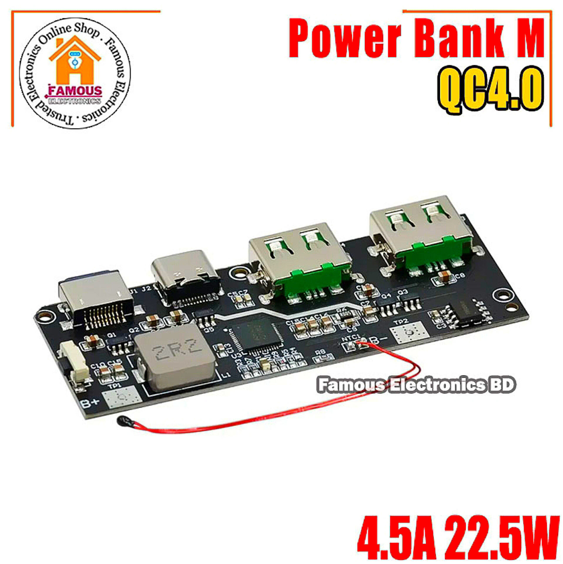QC4.0 QC3.0 LED Dual USB 5V 4.5A 22.5W Micro/Type-C USB Mobile Power Bank 18650 Charging Module Temperature / Circuit Protection_img_5