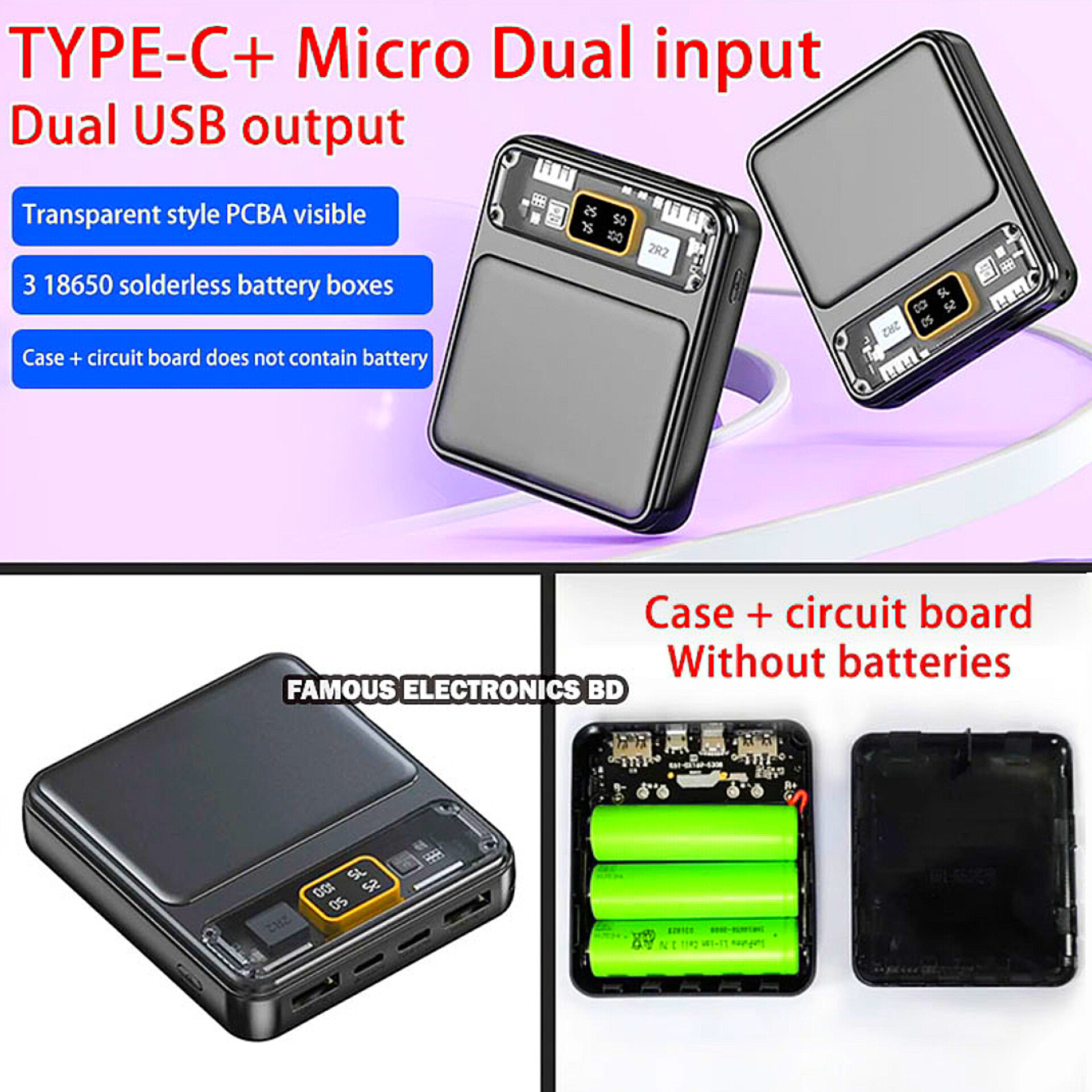 3*18650 Battery Holder Dual USB Power Bank Battery Box Mobile Phone Charger DIY Shell Case Charging Storage Case For SmartPhones_img_5