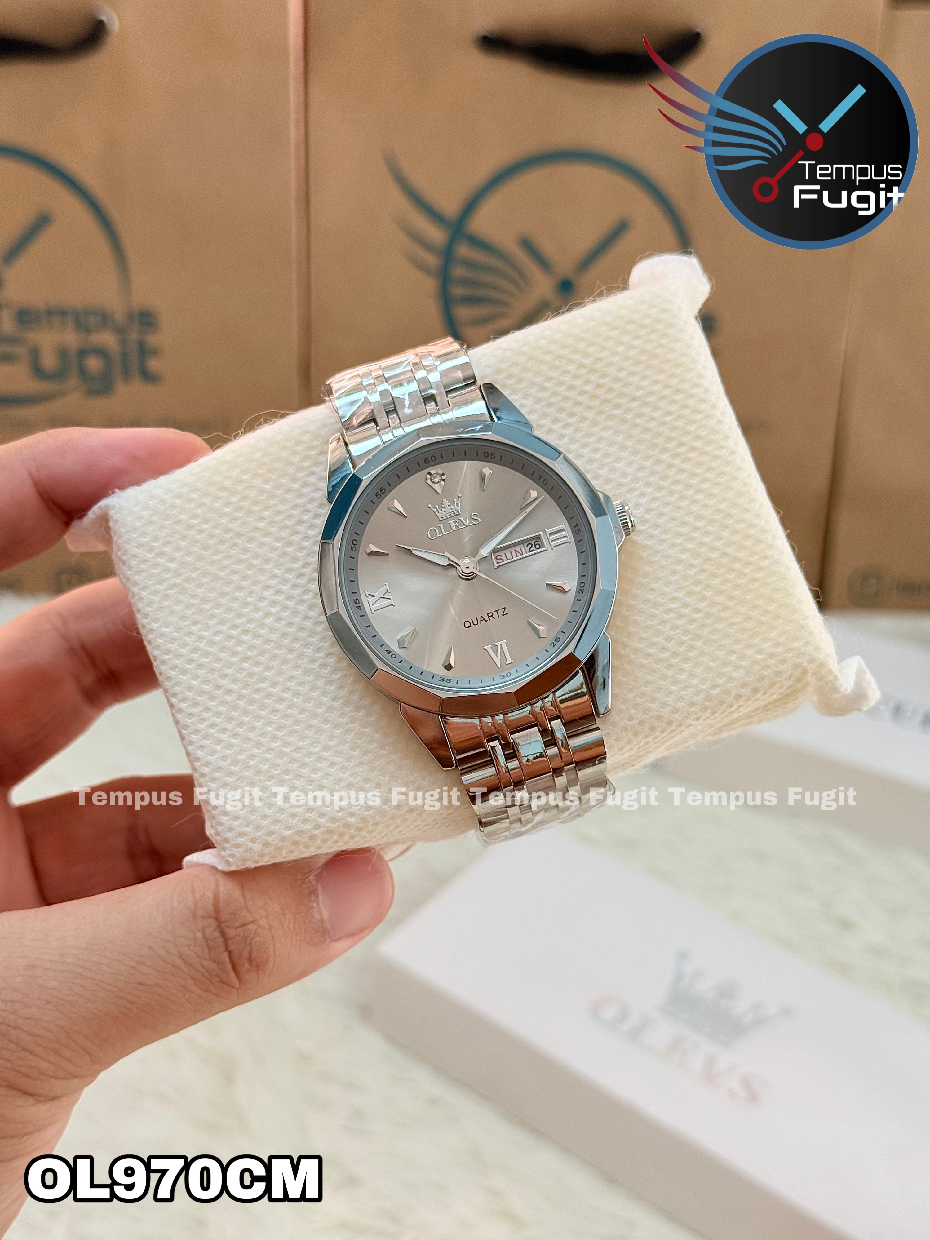 OLEVS 9998 Gents Chain Watch- Grey Dial- Silver Bezel- Silver Chain- TF Code OL970CM_img_5