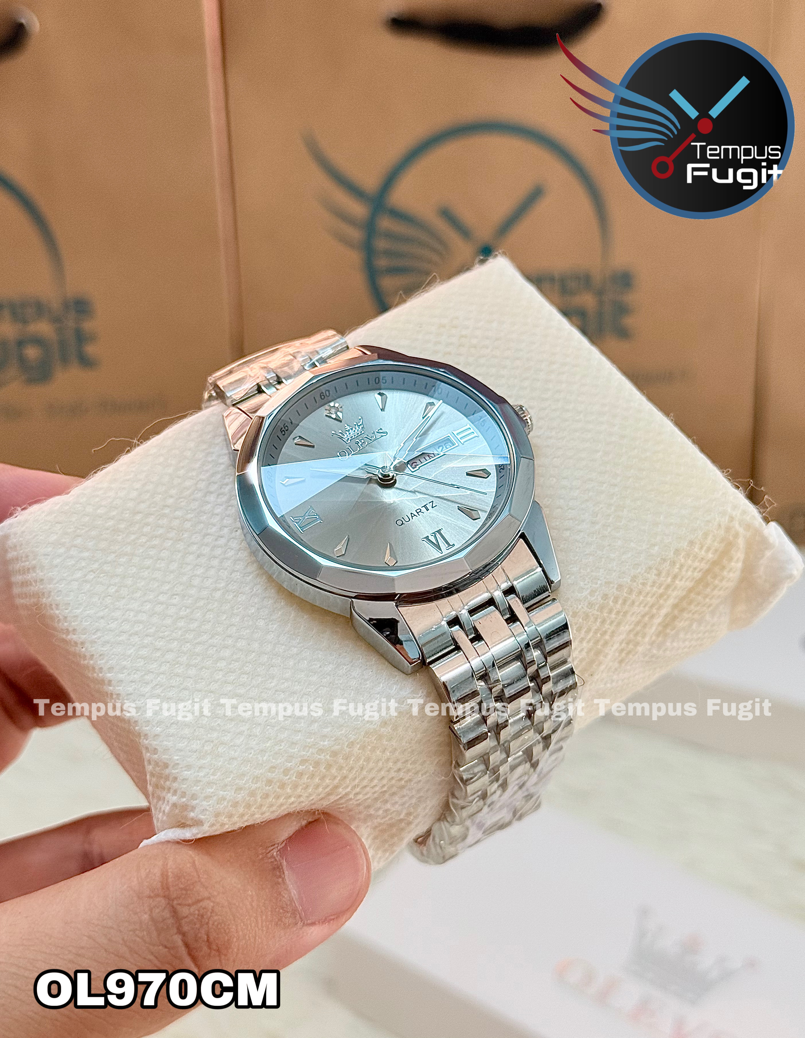 OLEVS 9998 Gents Chain Watch- Grey Dial- Silver Bezel- Silver Chain- TF Code OL970CM_img_6