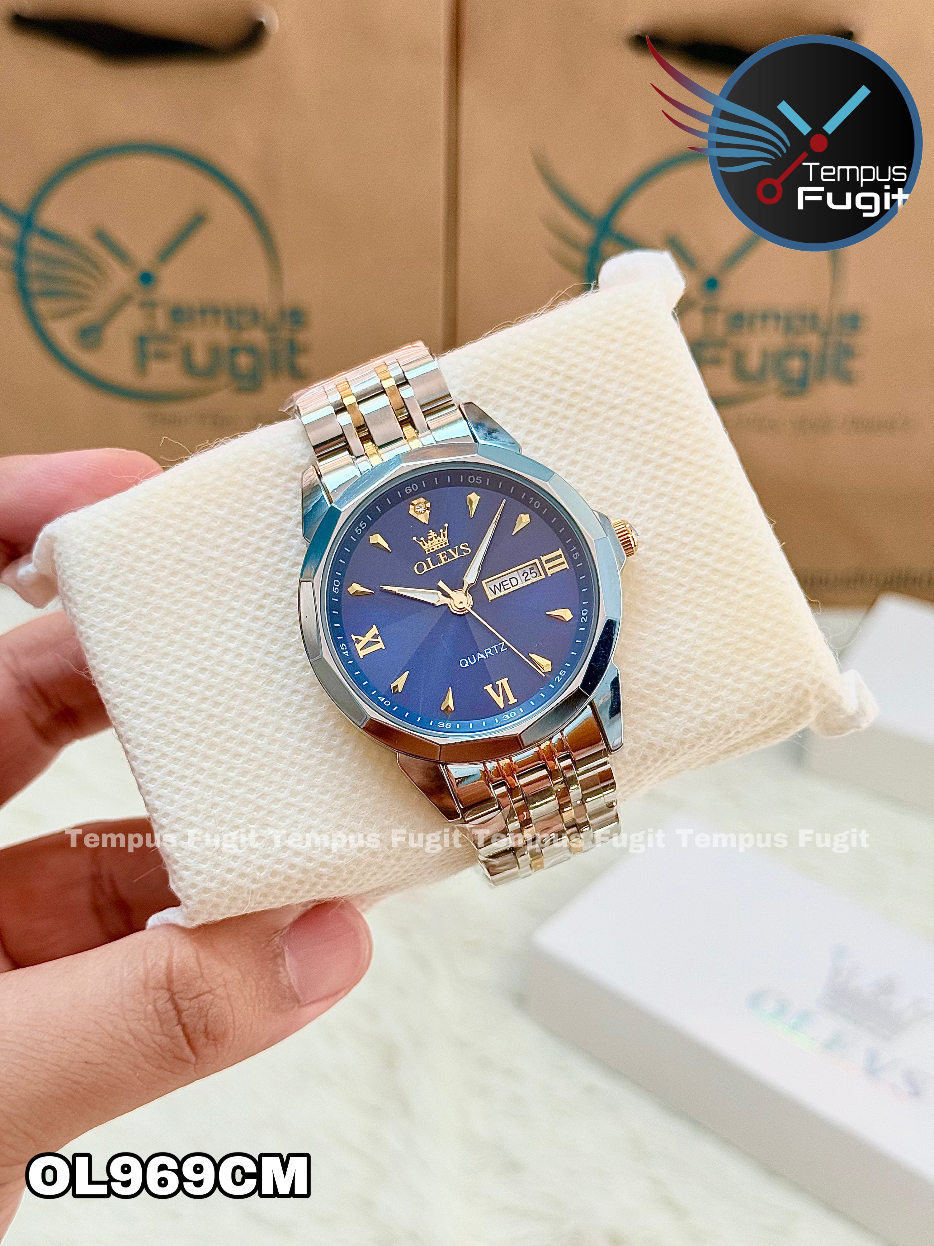 OLEVS 9998 Gents Chain Watch- Blue Dial- Silver Bezel- Silver+Golden Chain- TF Code OL969CM_img_15