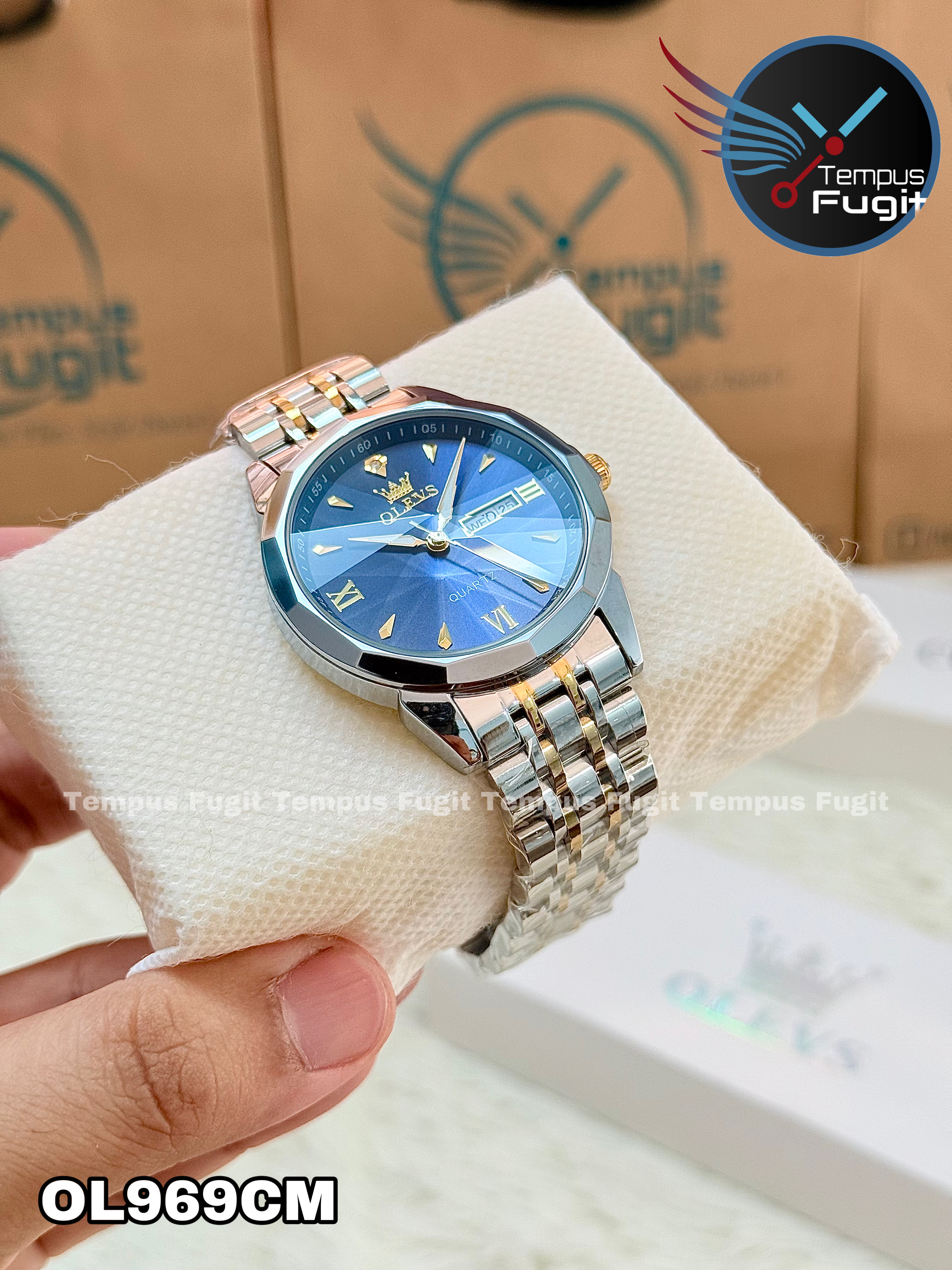 OLEVS 9998 Gents Chain Watch- Blue Dial- Silver Bezel- Silver+Golden Chain- TF Code OL969CM_img_16