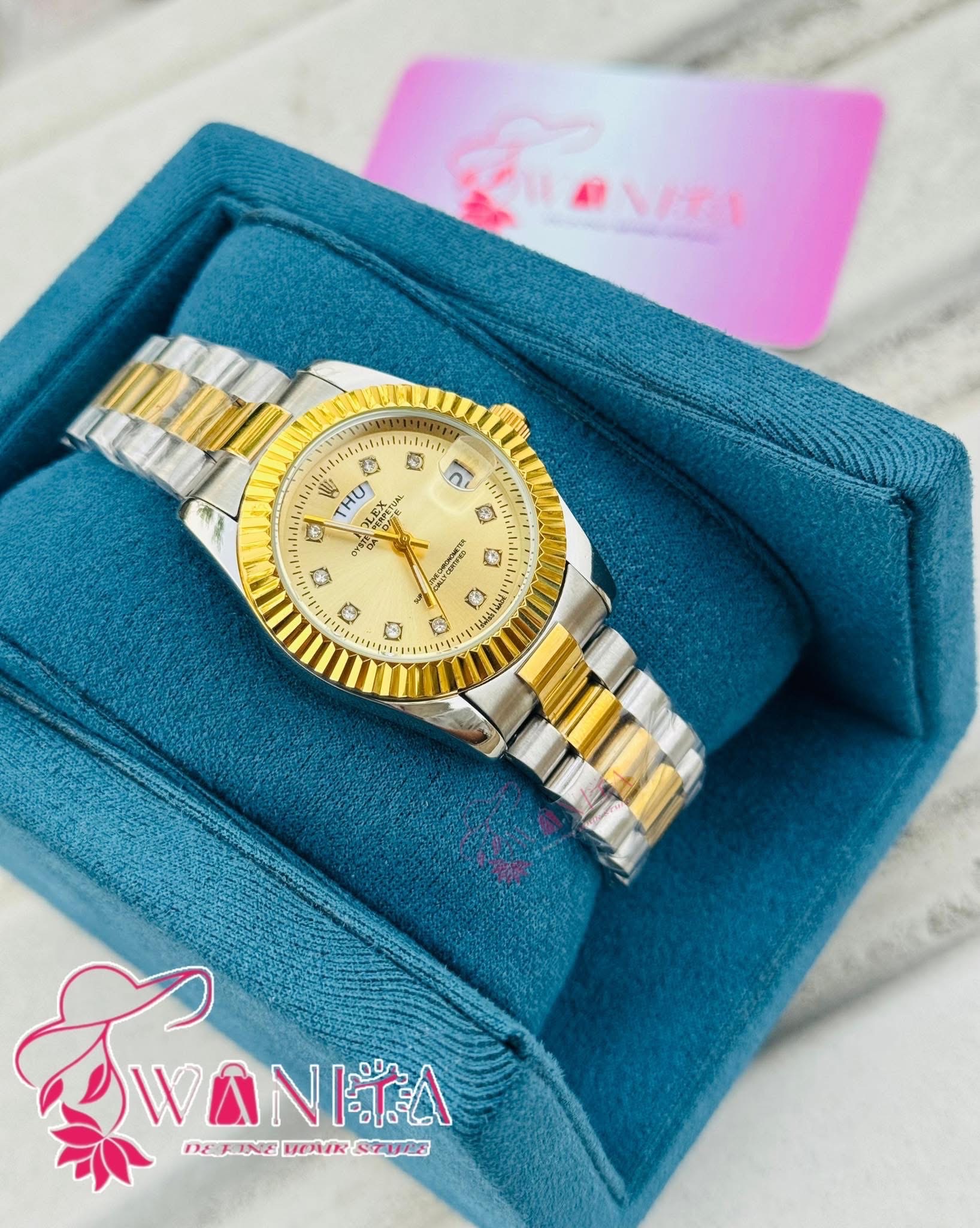 Premium Rolex Ladies Golden Dial Watch