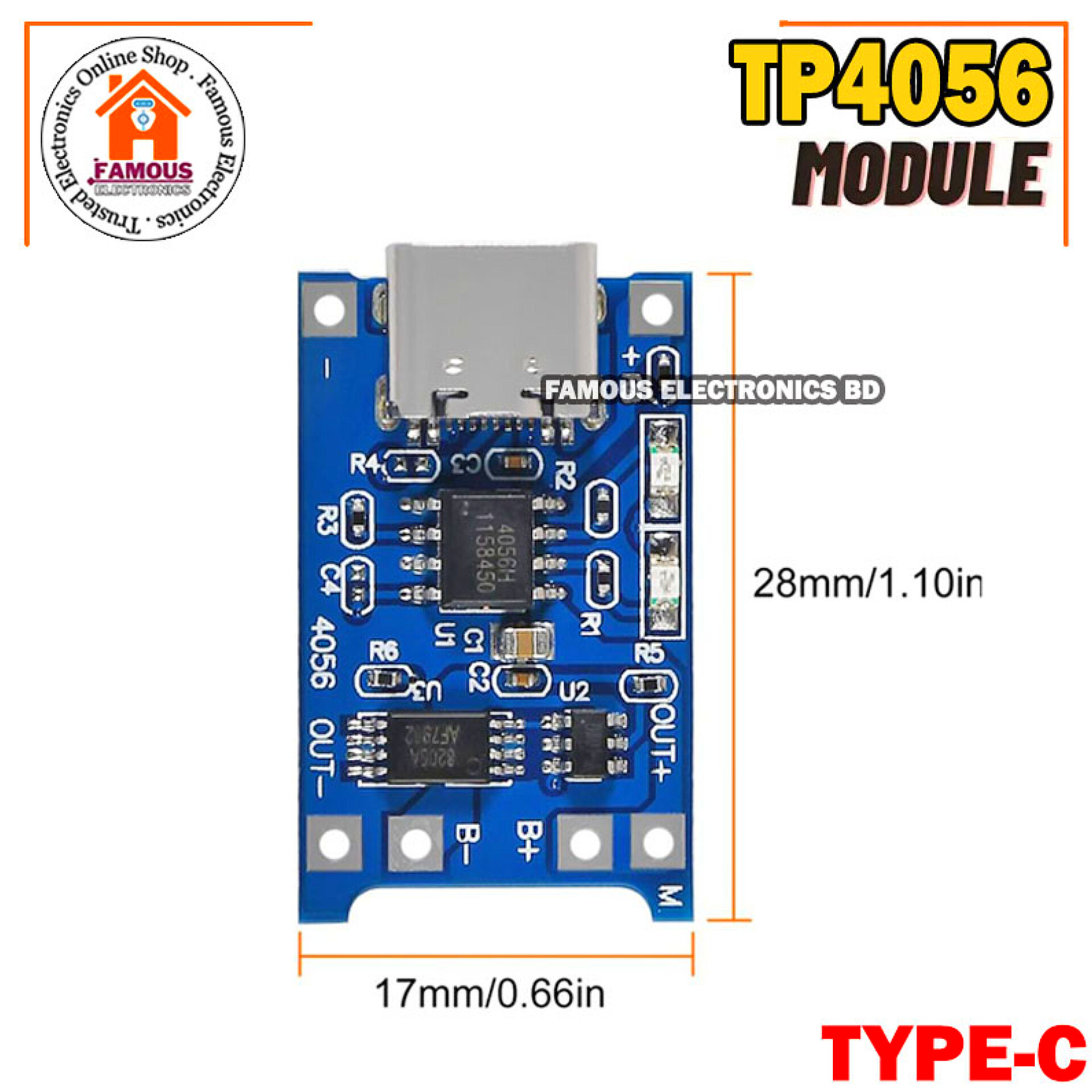 TP4056 Type-C USB 5V 1A 18650 Lithium Battery Charger Module - Equipped with Dual Protection Functions for Safe Charging_img_4