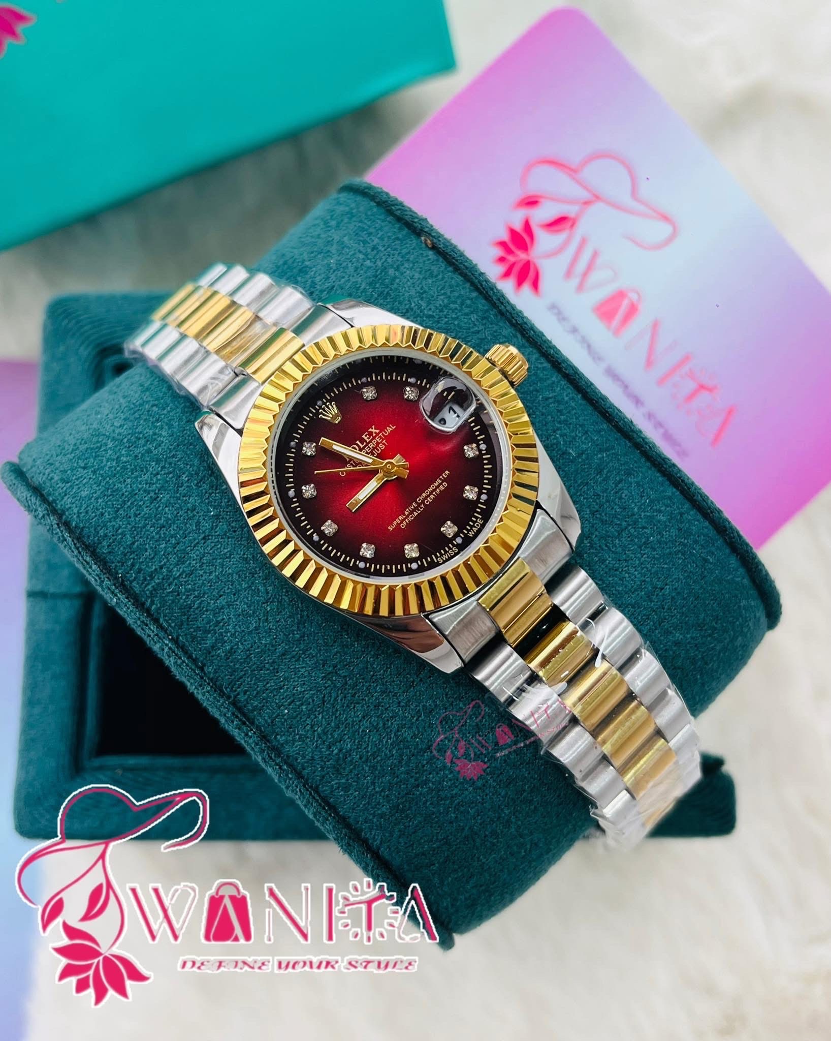 Premium Rolex Ladies Wine Dial Watch