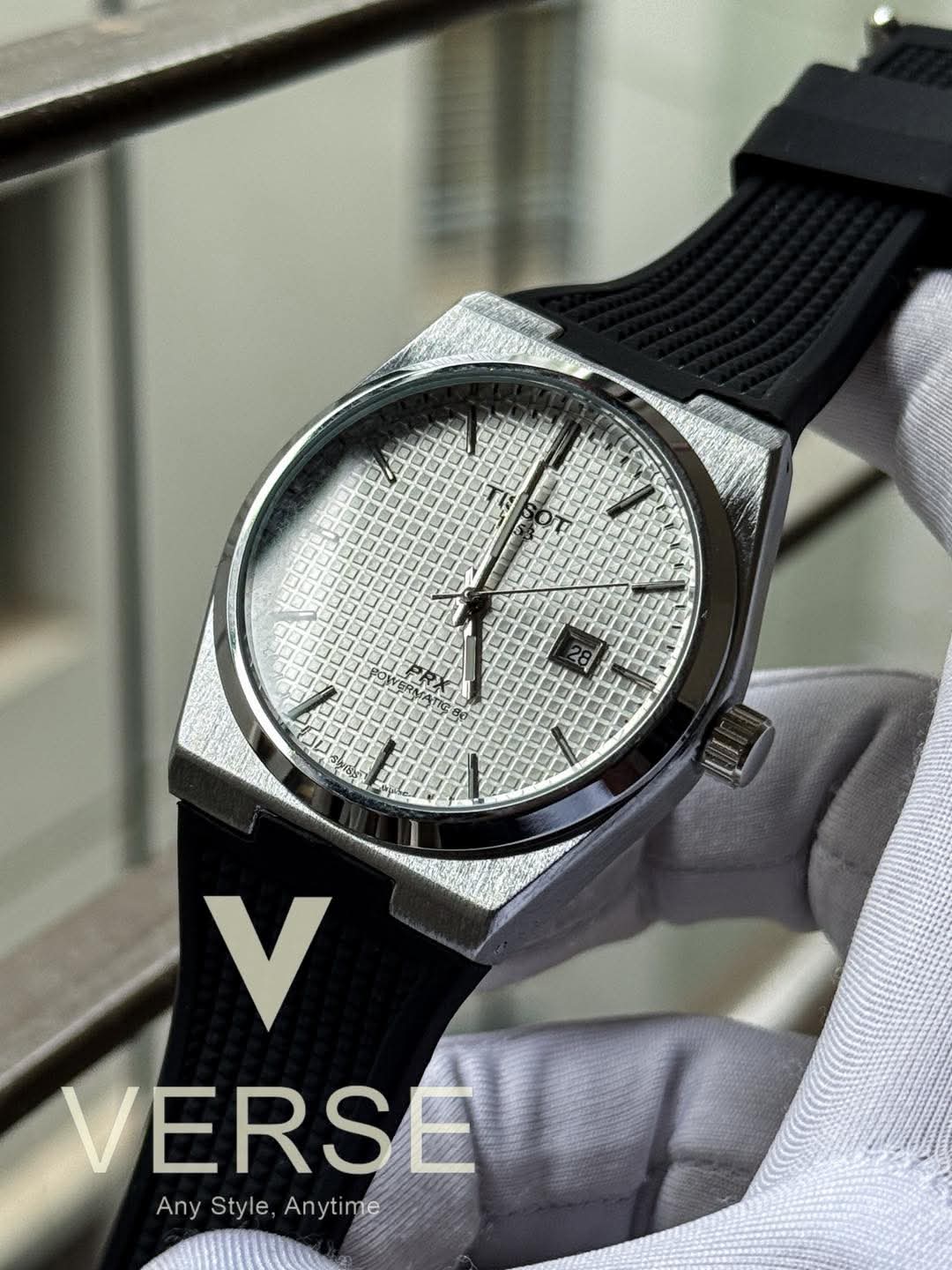 PRX none chrono fiber black belt silver case waffle grey dial