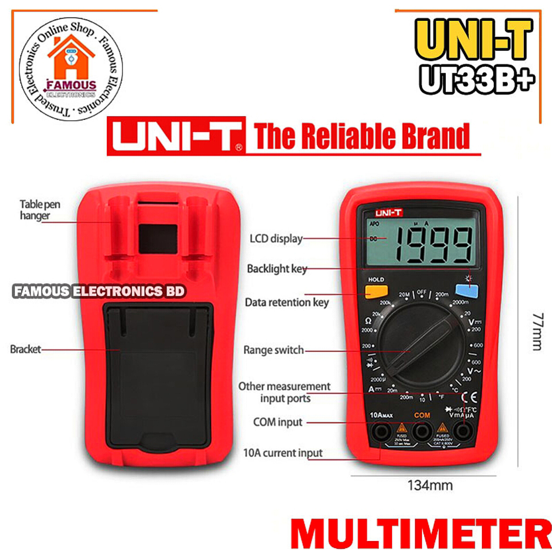 UNI-T UT33B+ Digital Multimeter AC DC Resistance Frequency Auto Range Meter_img_1