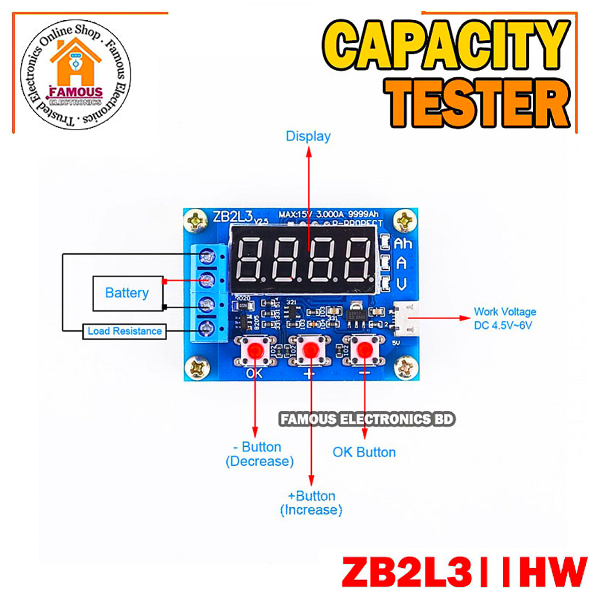 ZB2L3 / HW Battery Capacity Tester LED Digital Display 1.2V ~12V 18650 Lithium Battery Power Supply Test Resistance Lead-acid Capacity Discharge Meter_img_6