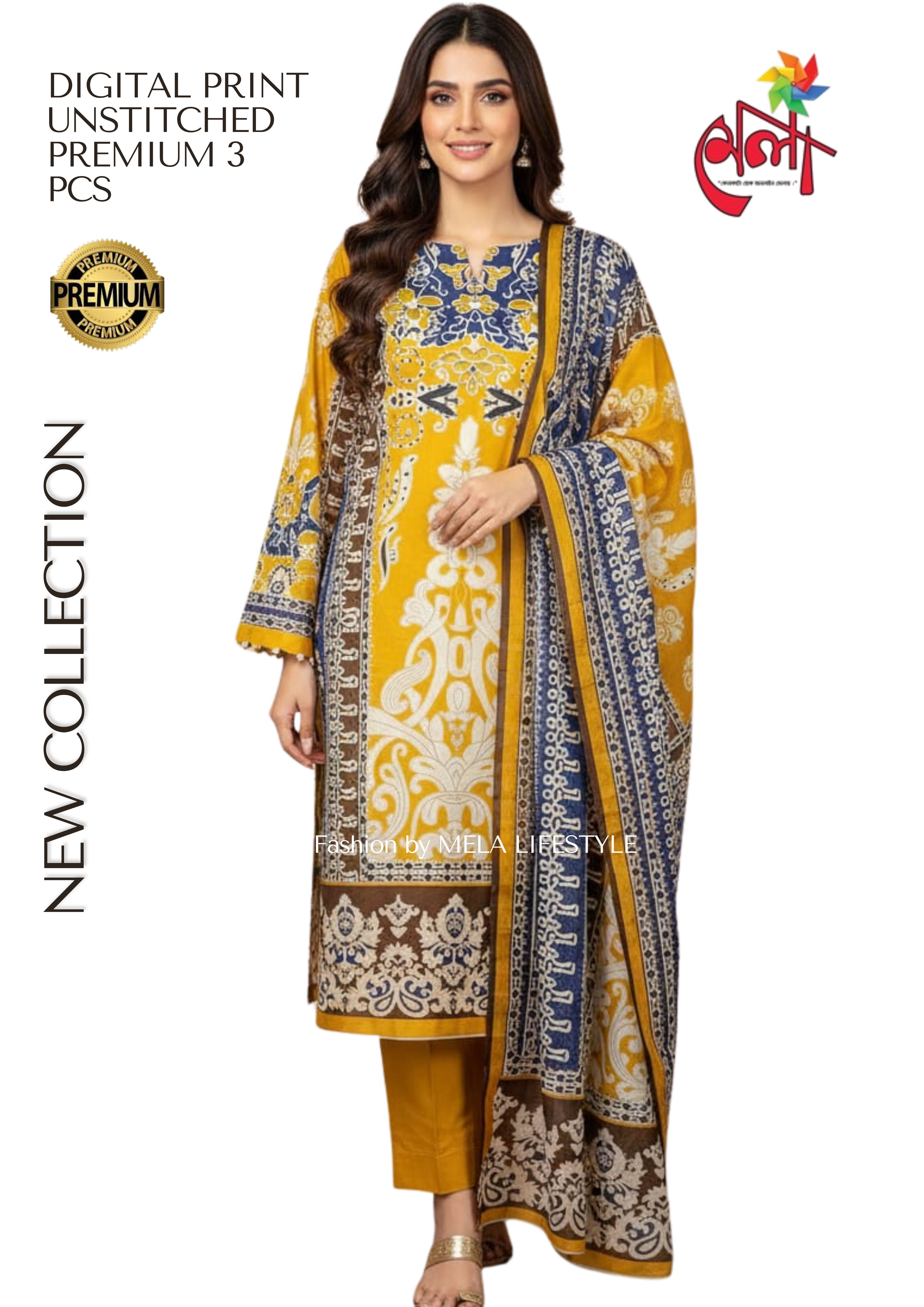 জমজম সুইস লোন প্রিমিয়াম থ্রি পিস(Unstitched)