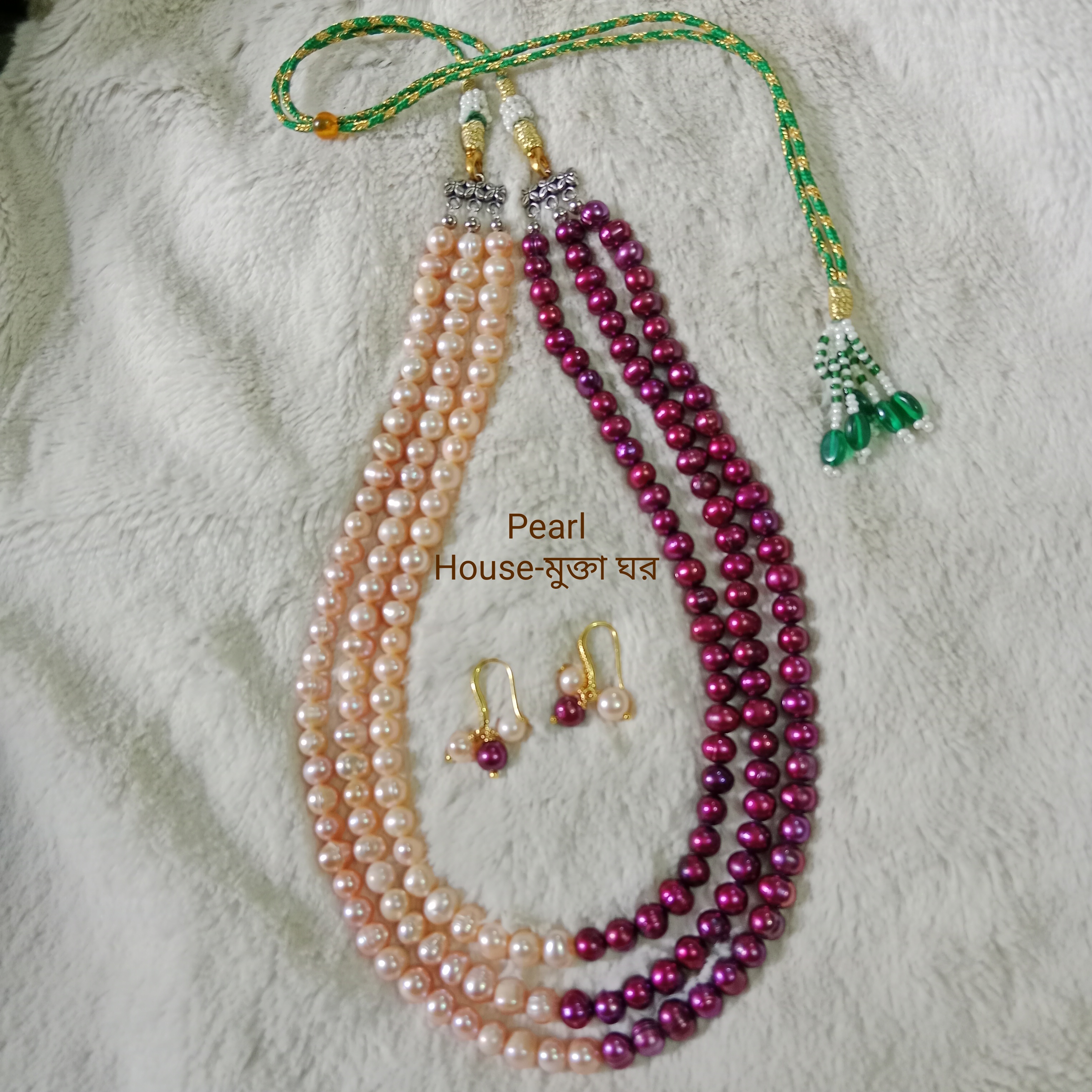 Meroon and peach Pearl combination 3 layer necklace for women_img_2