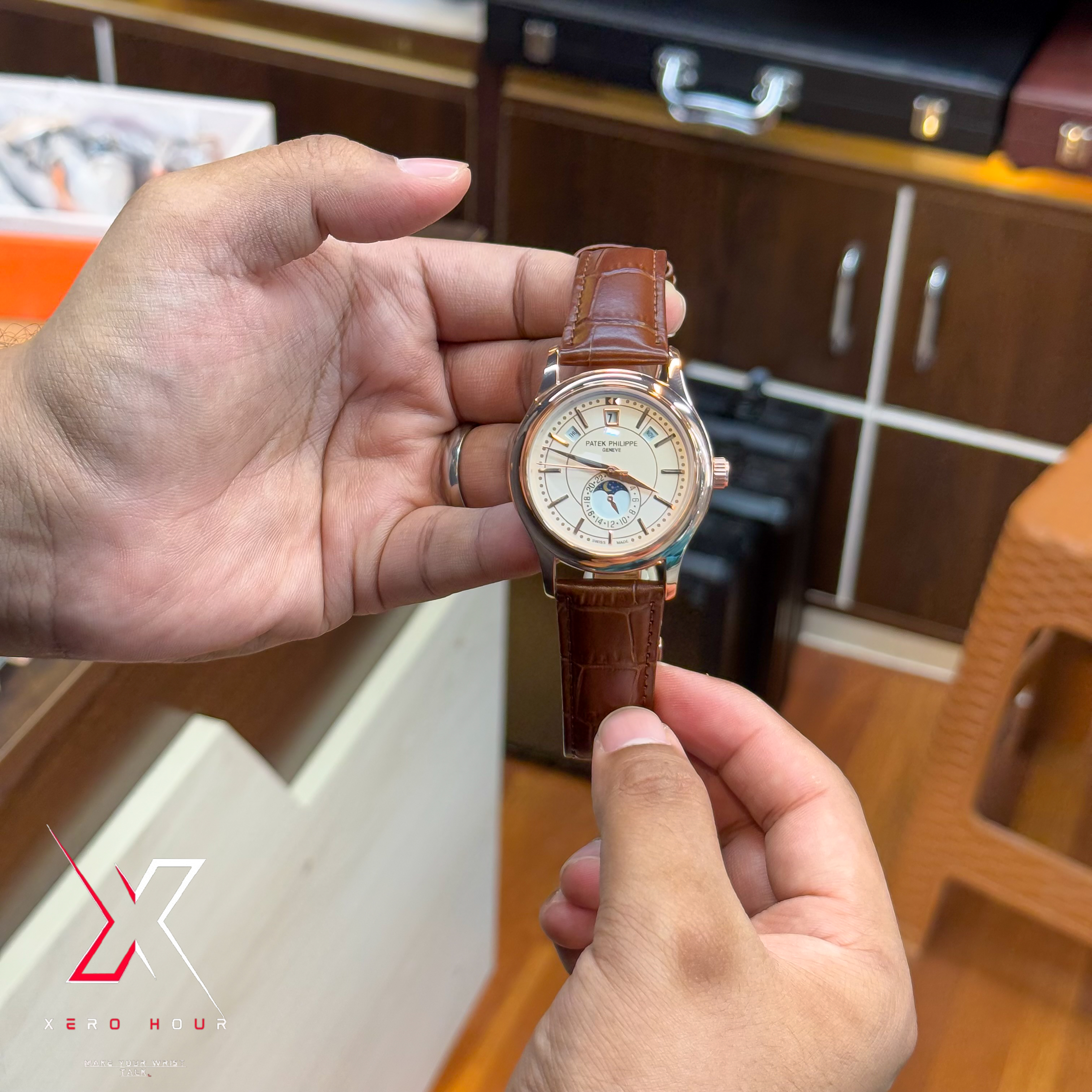 Patek Philippe Calender Perpetual | AA Grade | Brown crock Belt Gold white dial \_img_1