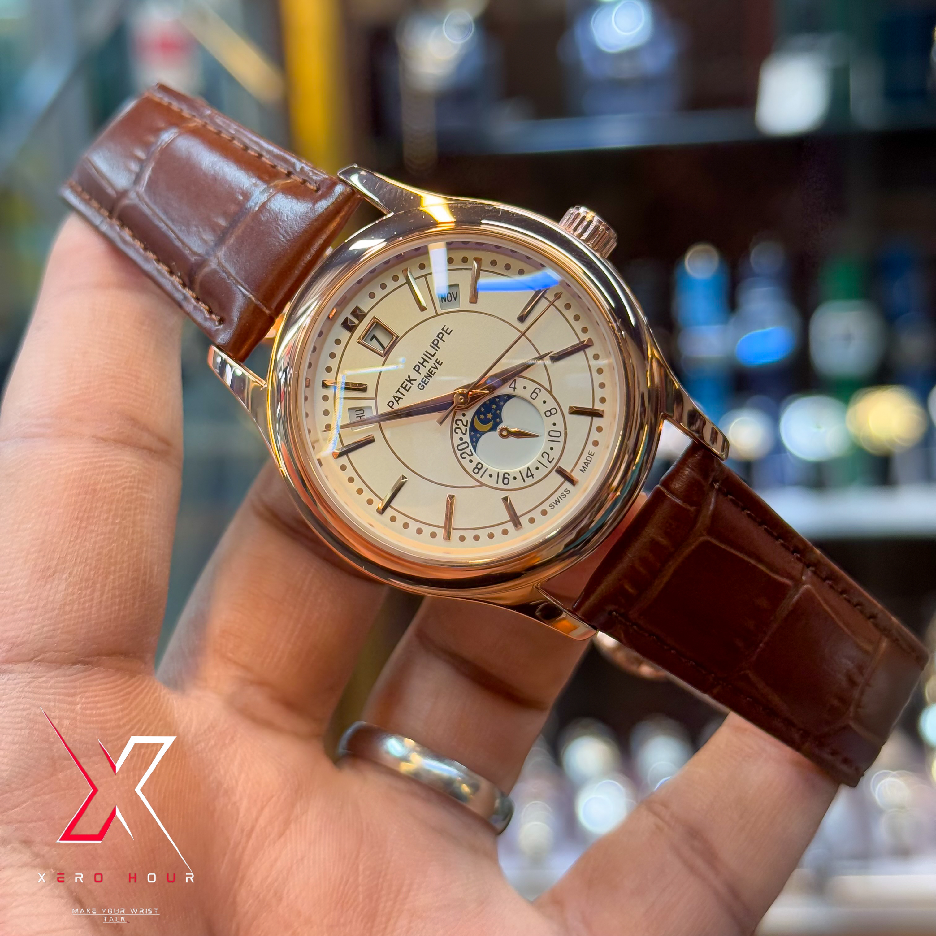 Patek Philippe Calender Perpetual | AA Grade | Brown crock Belt Gold white dial \_img_3