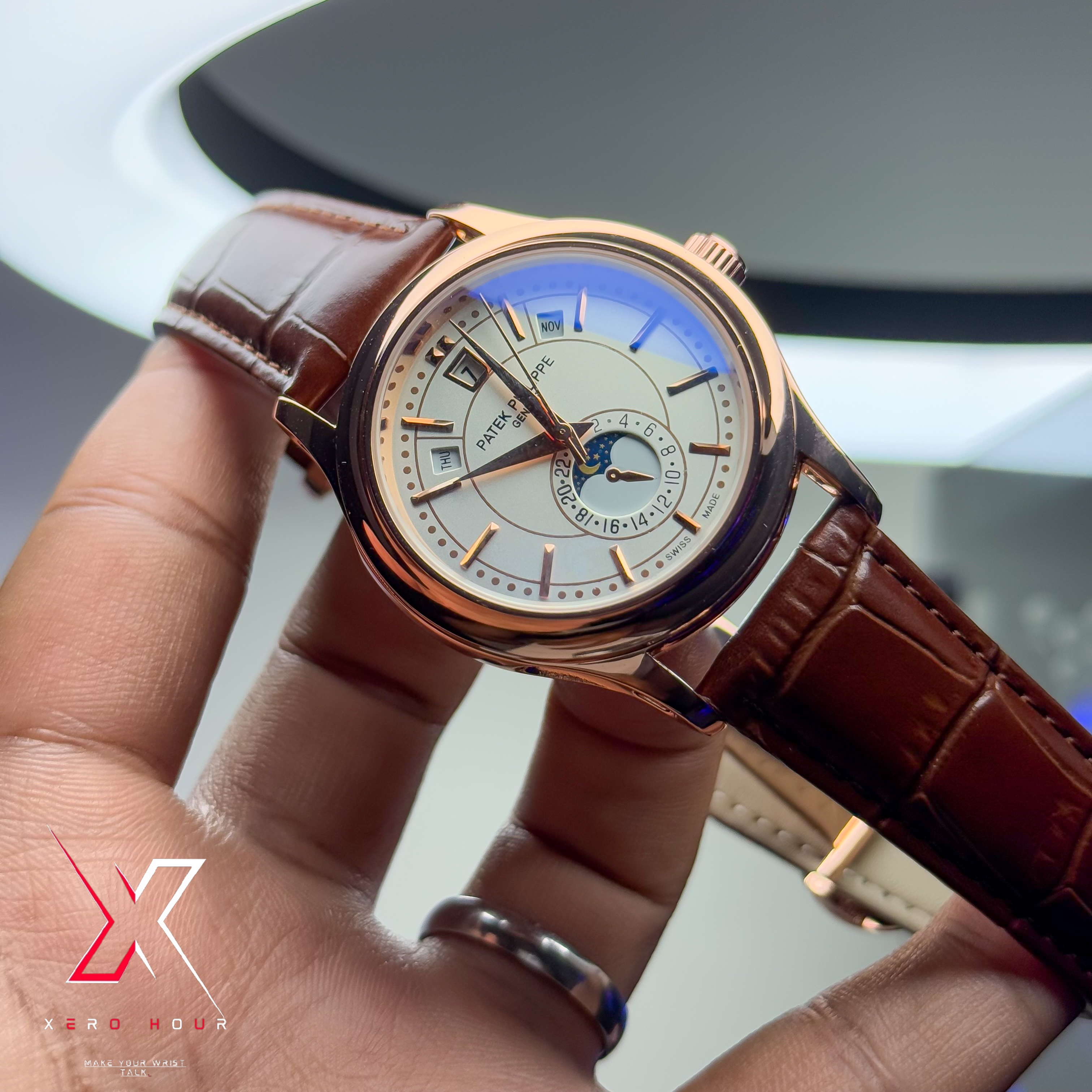 Patek Philippe Calender Perpetual | AA Grade | Brown crock Belt Gold white dial \_img_5