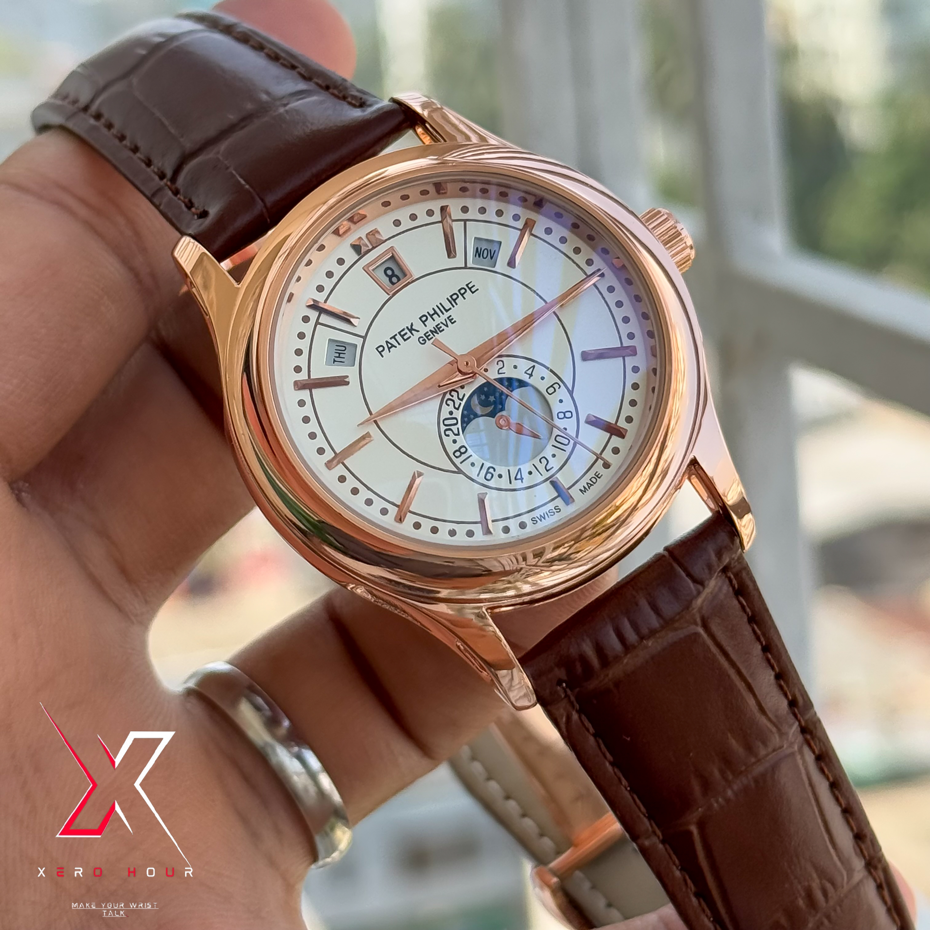 Patek Philippe Calender Perpetual | AA Grade | Brown crock Belt Gold white dial \_img_6