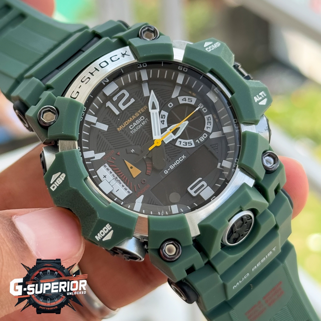 Gshock AA Grade | Silicon Strap Digital & analog dial watch with White accent | Green Body
