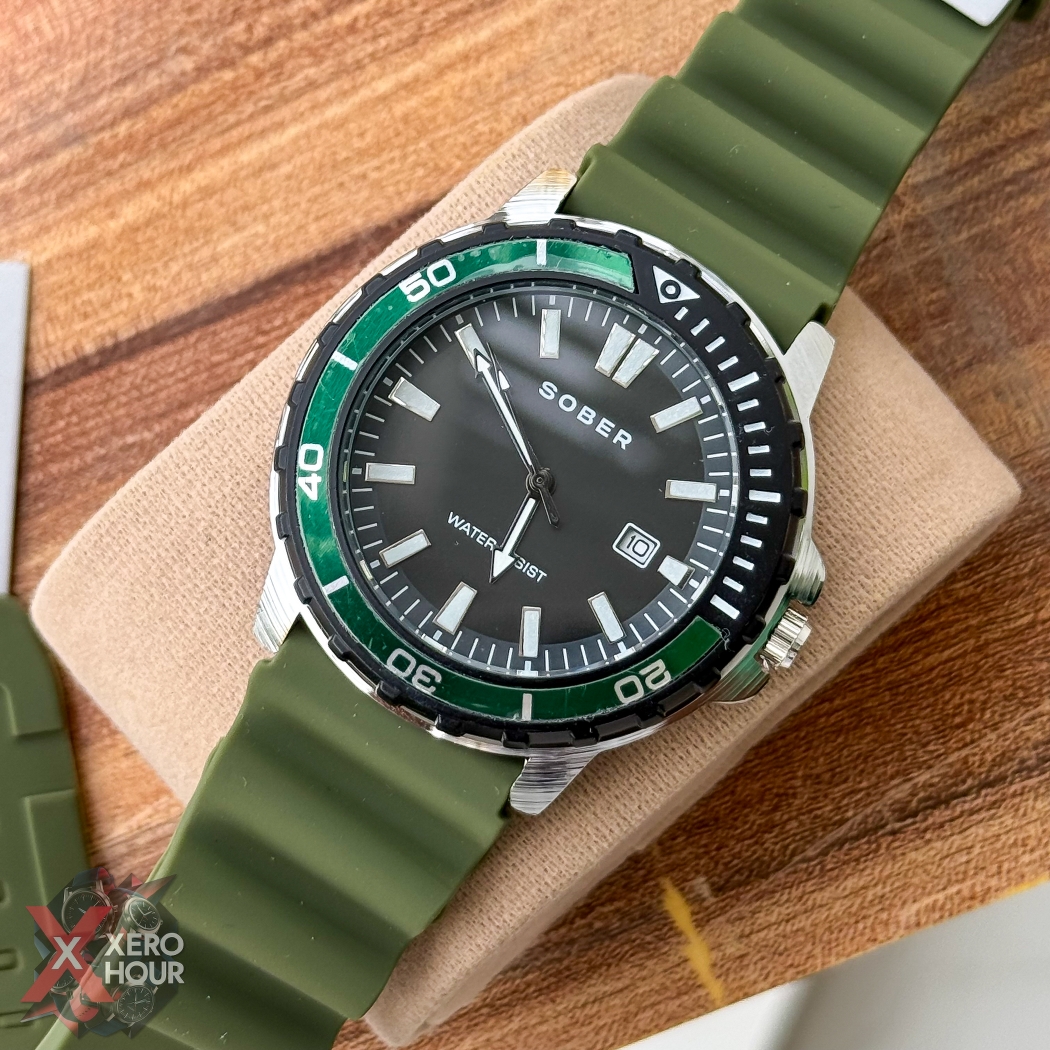 Sober Silicon Strap Sport | Date just Rotating Bezel | Green Dial_img_1