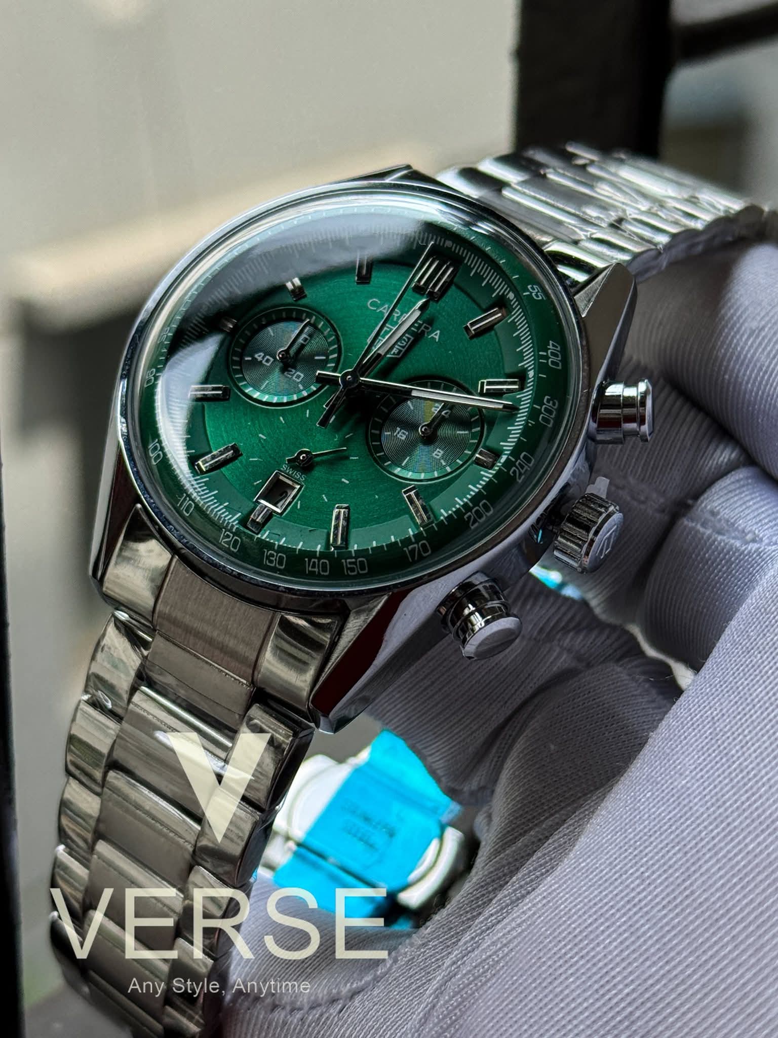 Tag Carrera sweep green dial chrono