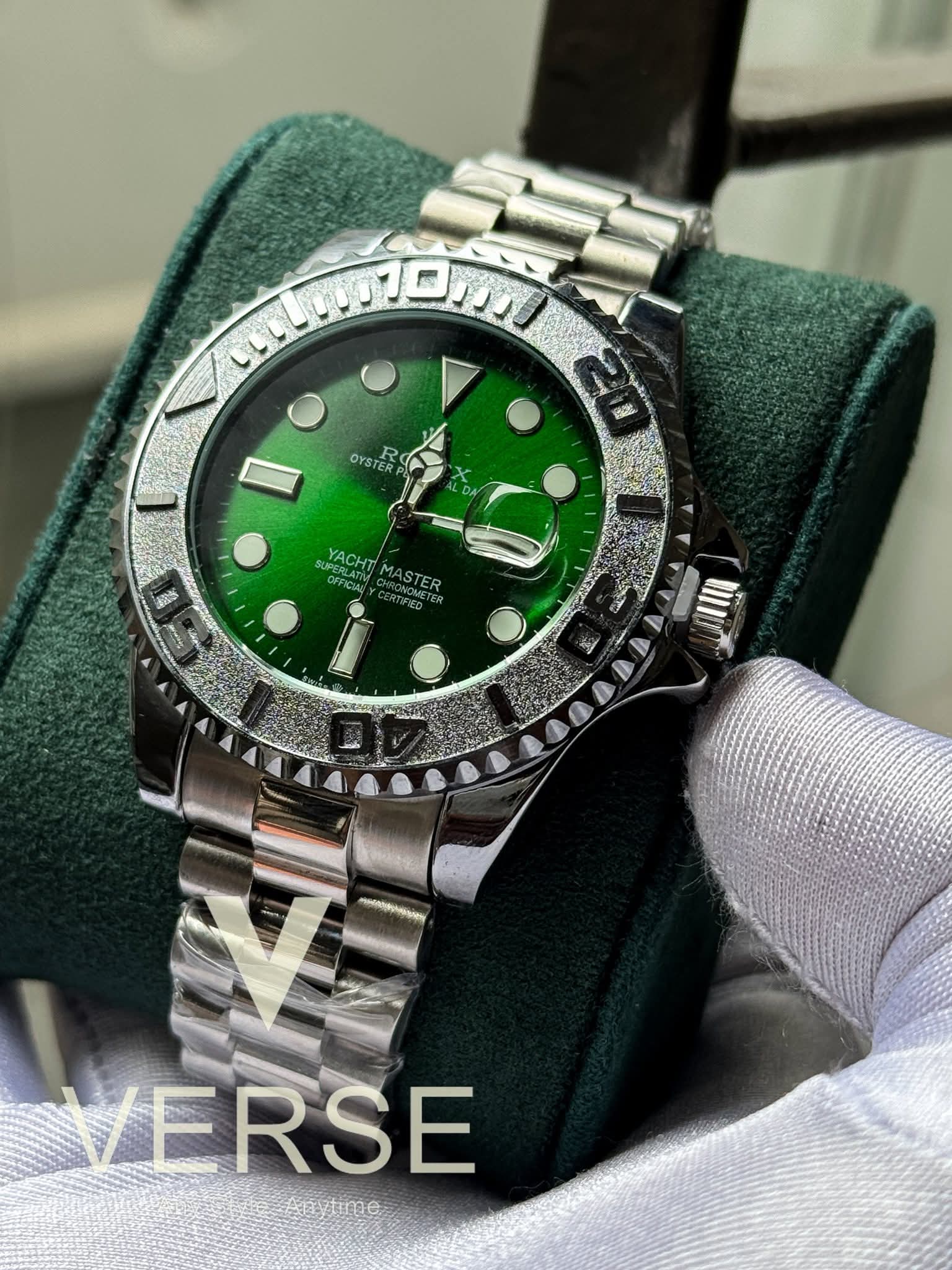 Rolex Yacht Master chain sweep silver green