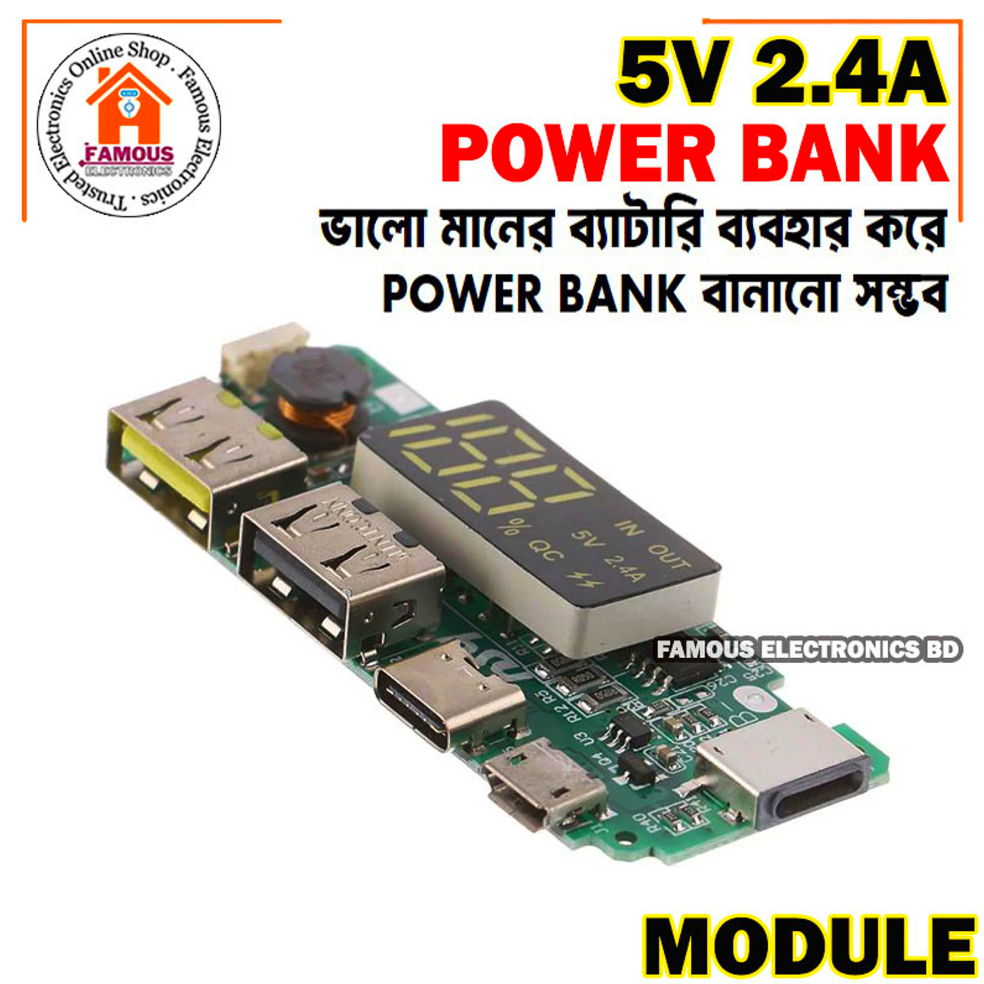 LED Dual USB 5V 2.4A Micro/Type-C USB Mobile Power Bank 18650 Charging Module Lithium Battery Charger Board Circuit Protection_img_5