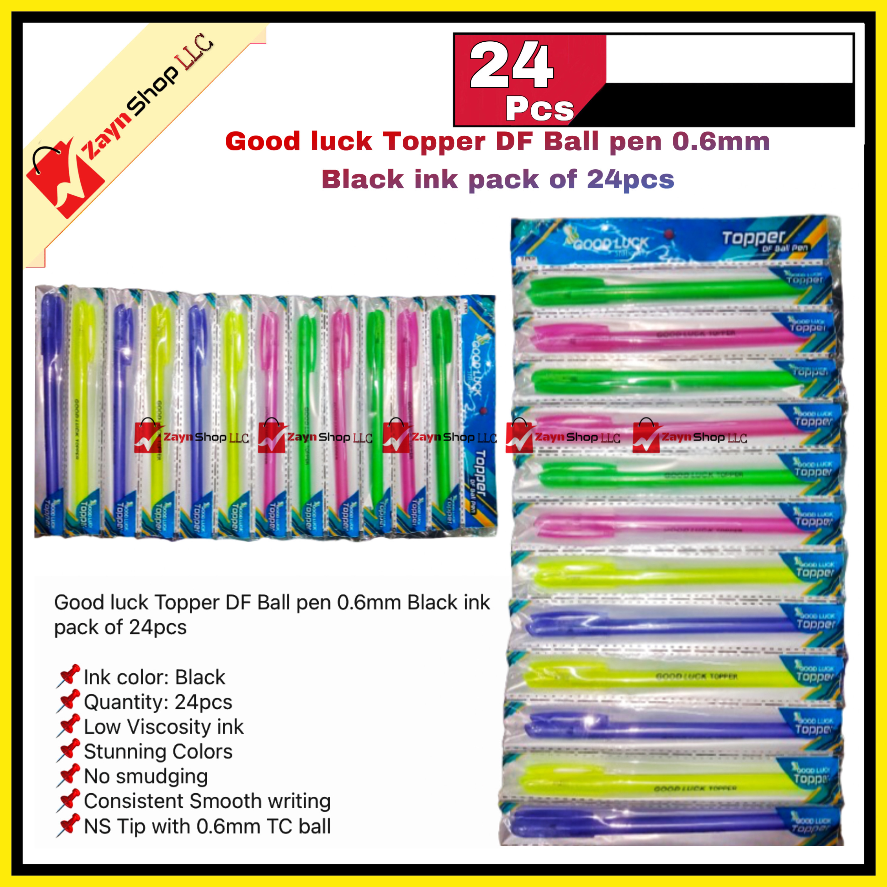 Good luck Topper DF Ball pen 0.6mm Black ink pack of 24pcs_img_0