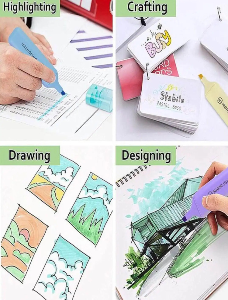 Fluorescent Highlighter Pens 6 pcs Set Pastel Macaron Colored For Drawing, Marking, Note-Taking_img_4