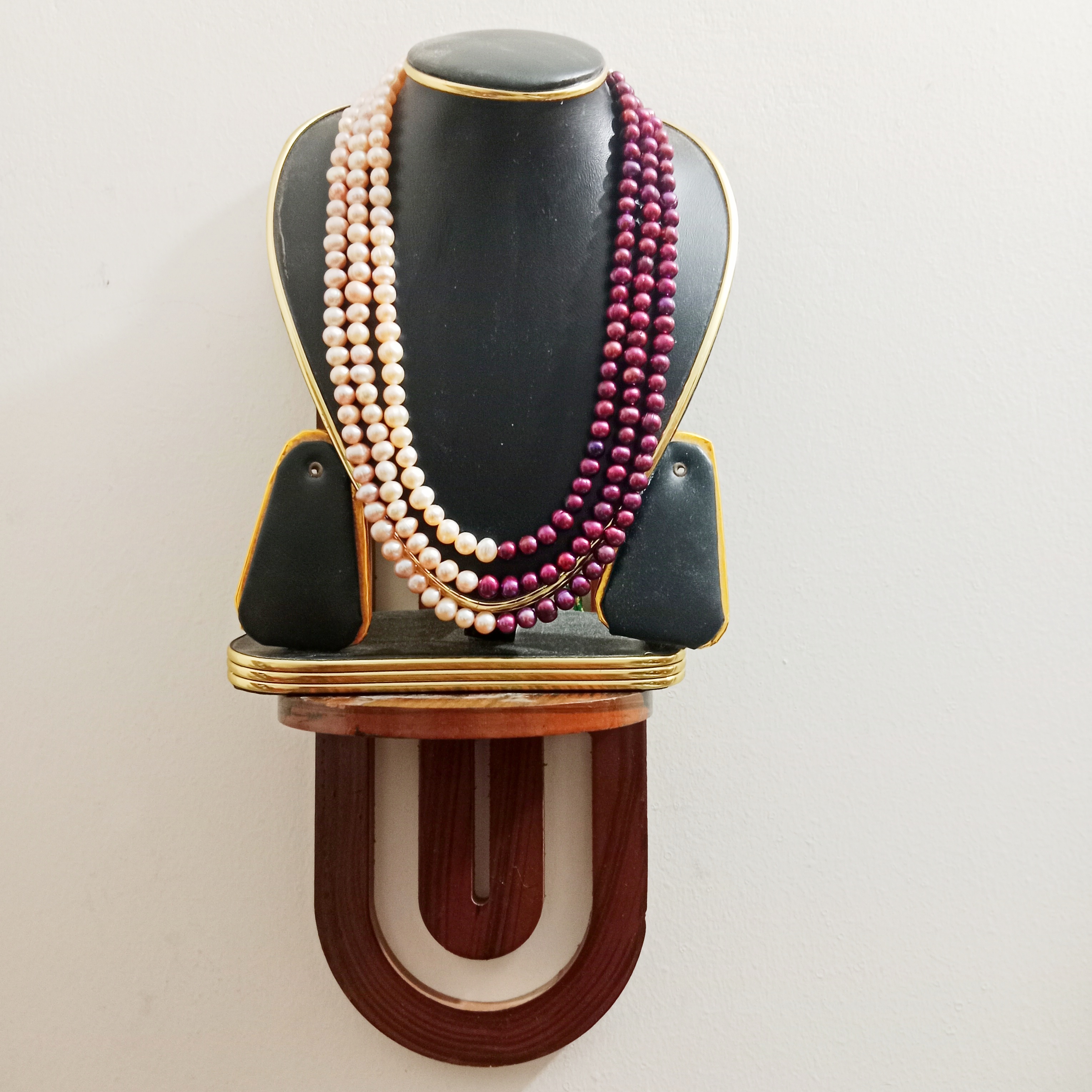 Meroon and peach Pearl combination 3 layer necklace for women_img_1