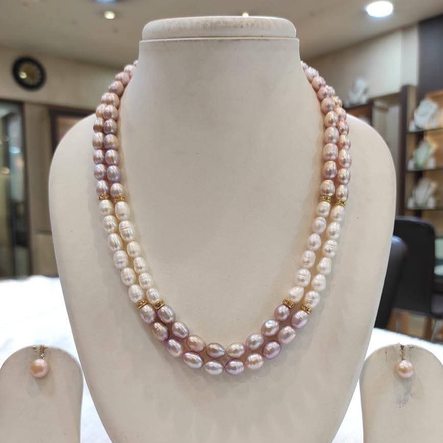 Exclusive Multicolor Rice pearl 2 layer necklace