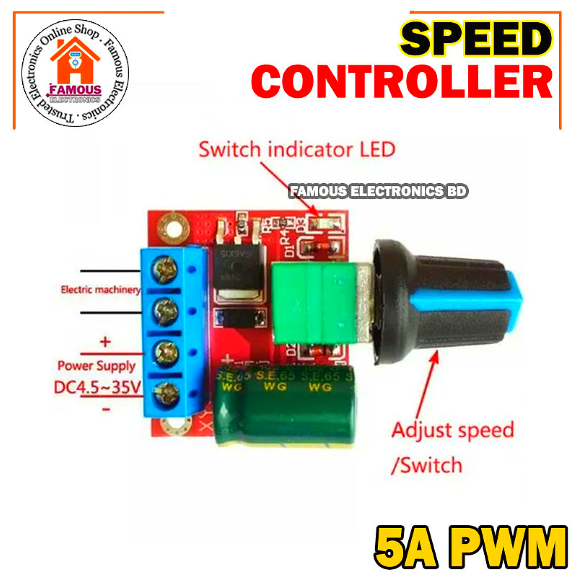 DC-DC 4.5V-35V 5A 90W PWM DC Motor Speed Controller Module Speed Regulator Control Adjust Board Switch 12V 24V PN35-1PCS_img_1