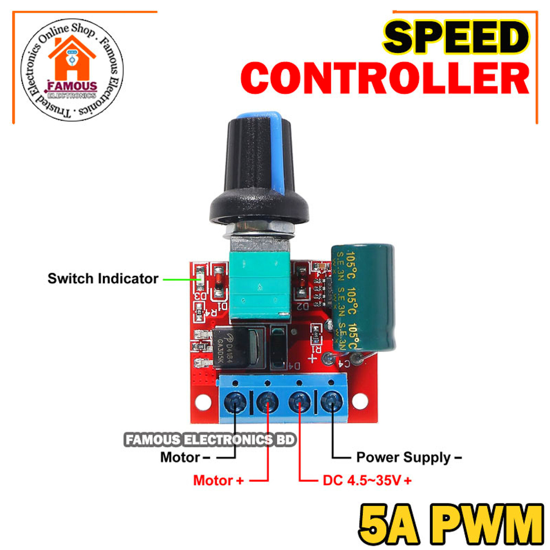 DC-DC 4.5V-35V 5A 90W PWM DC Motor Speed Controller Module Speed Regulator Control Adjust Board Switch 12V 24V PN35-1PCS_img_3