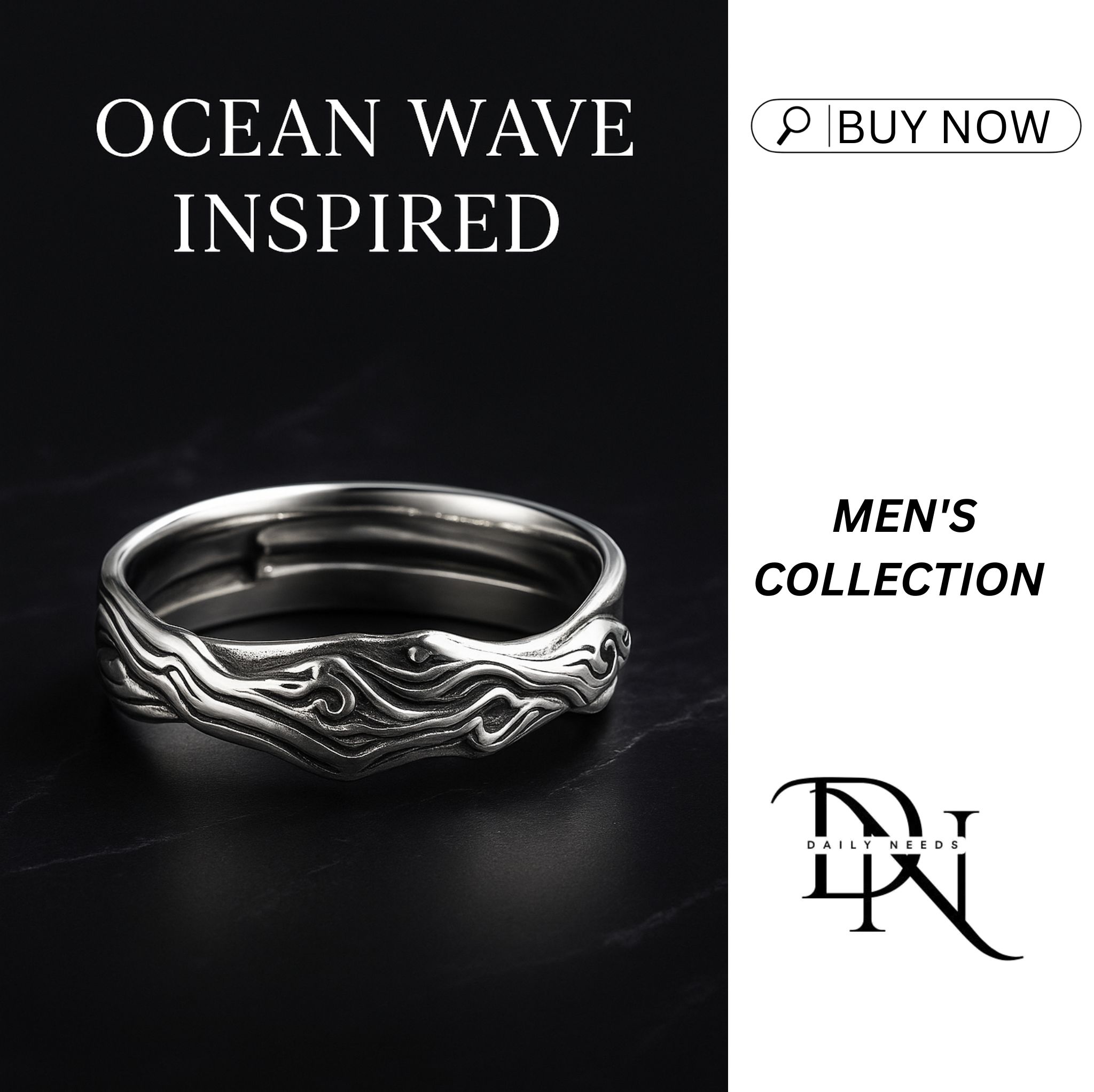Tough - Ocean Wave Mens Ring