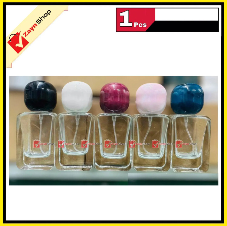 Empty Perfume Atomizer Refillable Spry Bottle round cap Transparent Glass square Shape 30ml_img_0