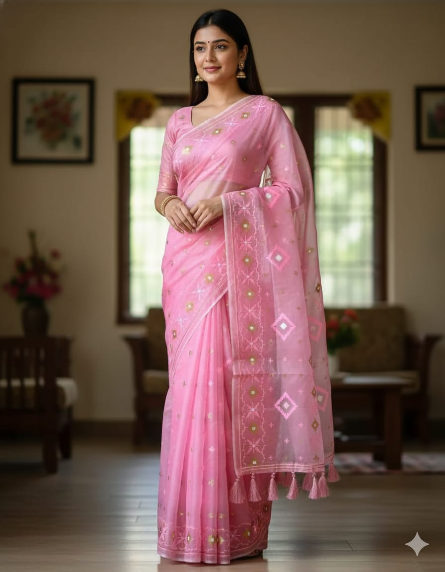 Half Silk Jamdani Print Saree_img_0