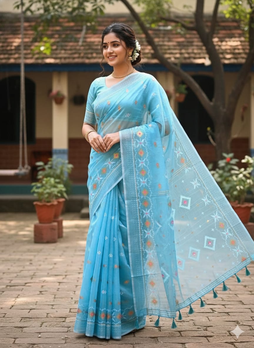 Half Silk Jamdani Print Saree_img_0