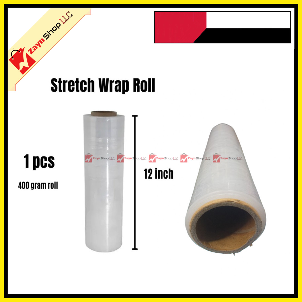 Stretch Plastic Wrap 400gram 1 Roll 12 inch  , LLDPE Wrapping Stretch Film Roll, Perfect For Luggage, Box and other Goods Wrapping._img_1