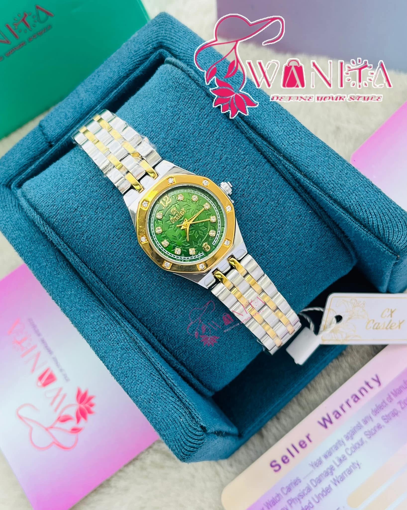 Caslex ladies Green Dual Tone Watch