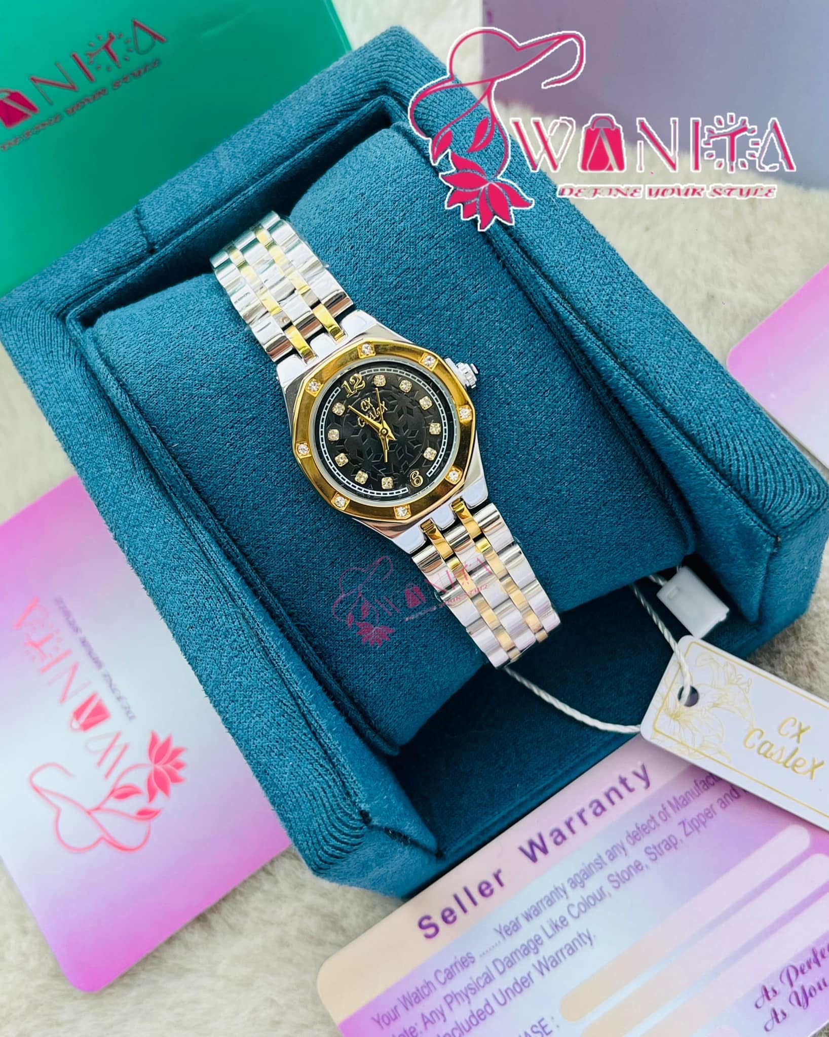 Caslex Ladies Black Dual Tone Watch