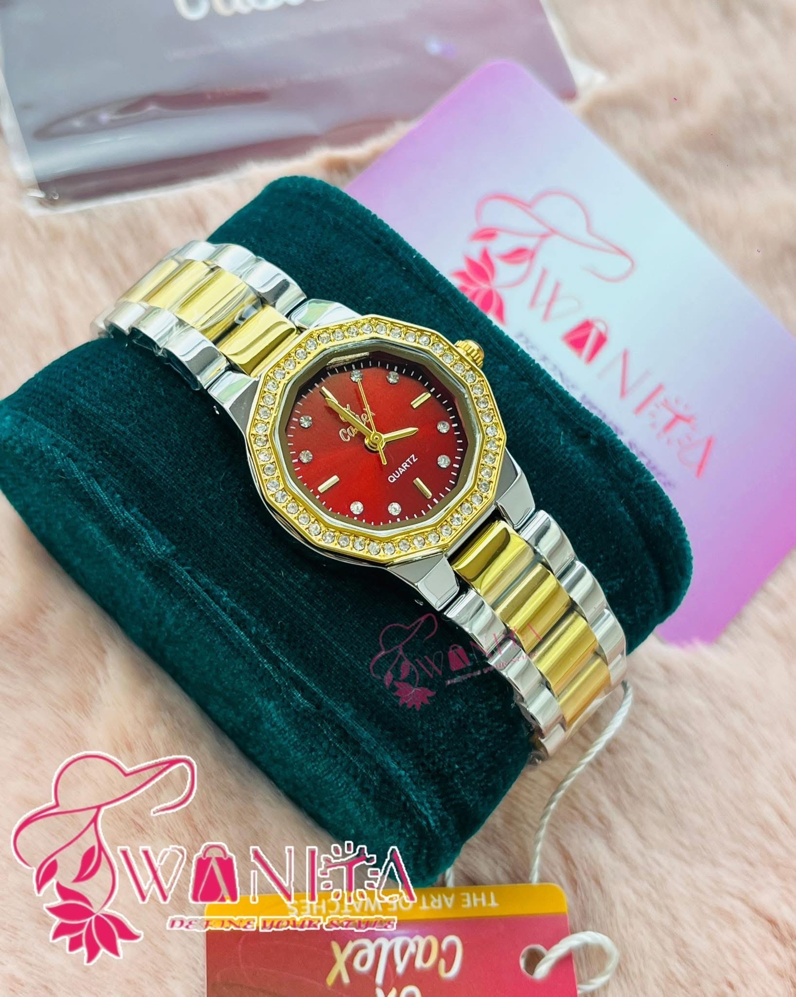 Caslex Ladies Wine Dial Stone Watch