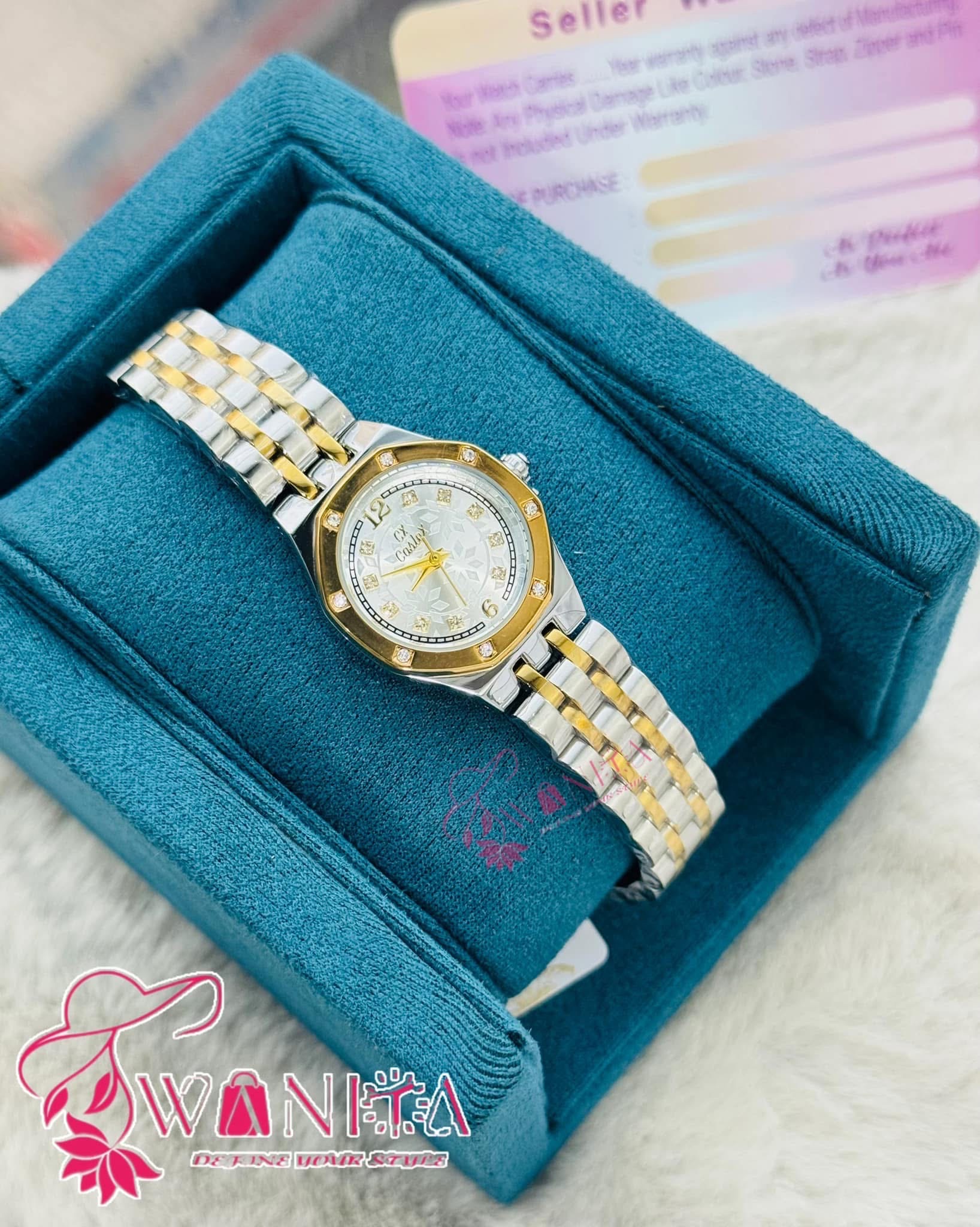 Caslex Ladies White Dual Tone Watch