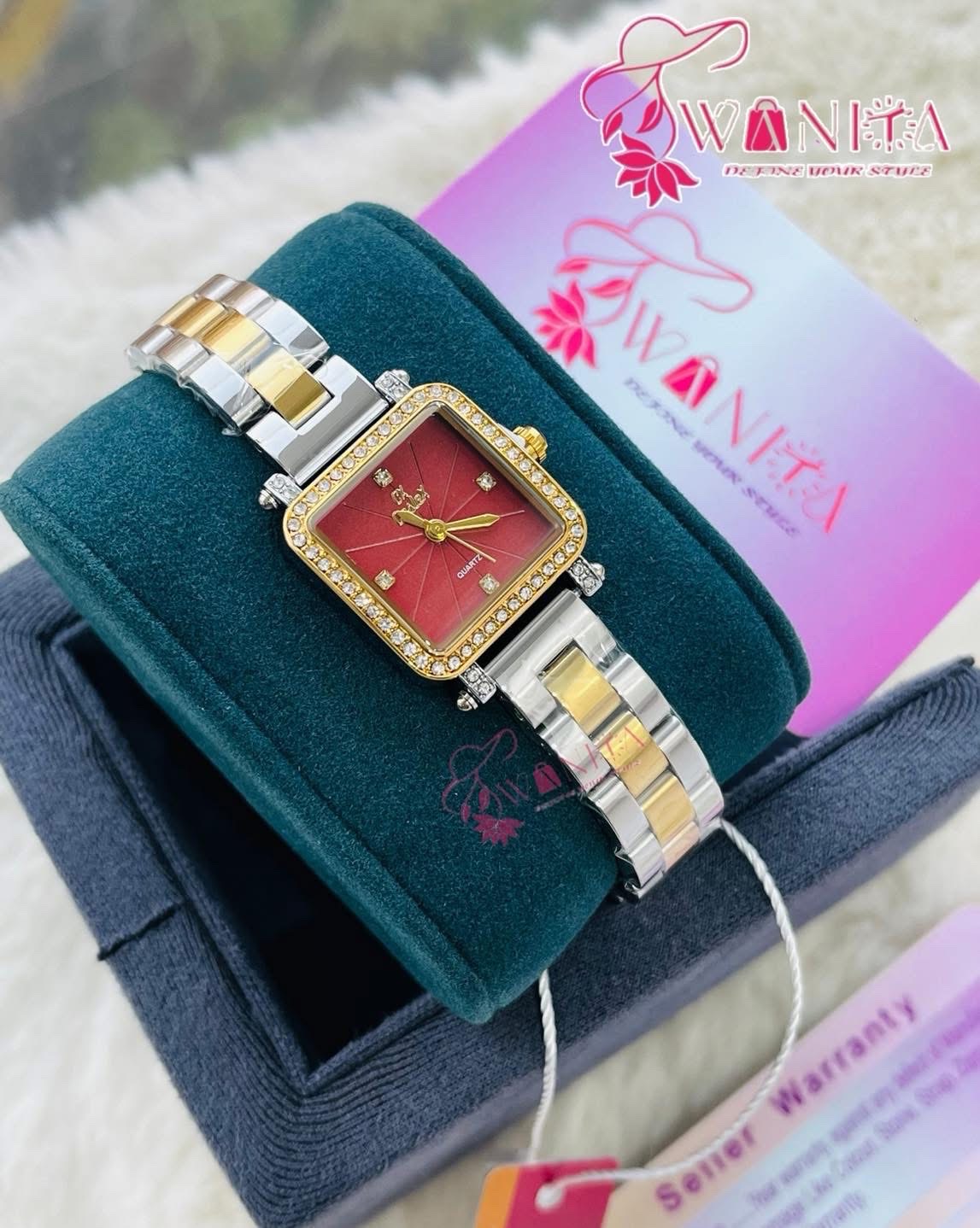 Caslex Ladies Wine Dial Square Watch