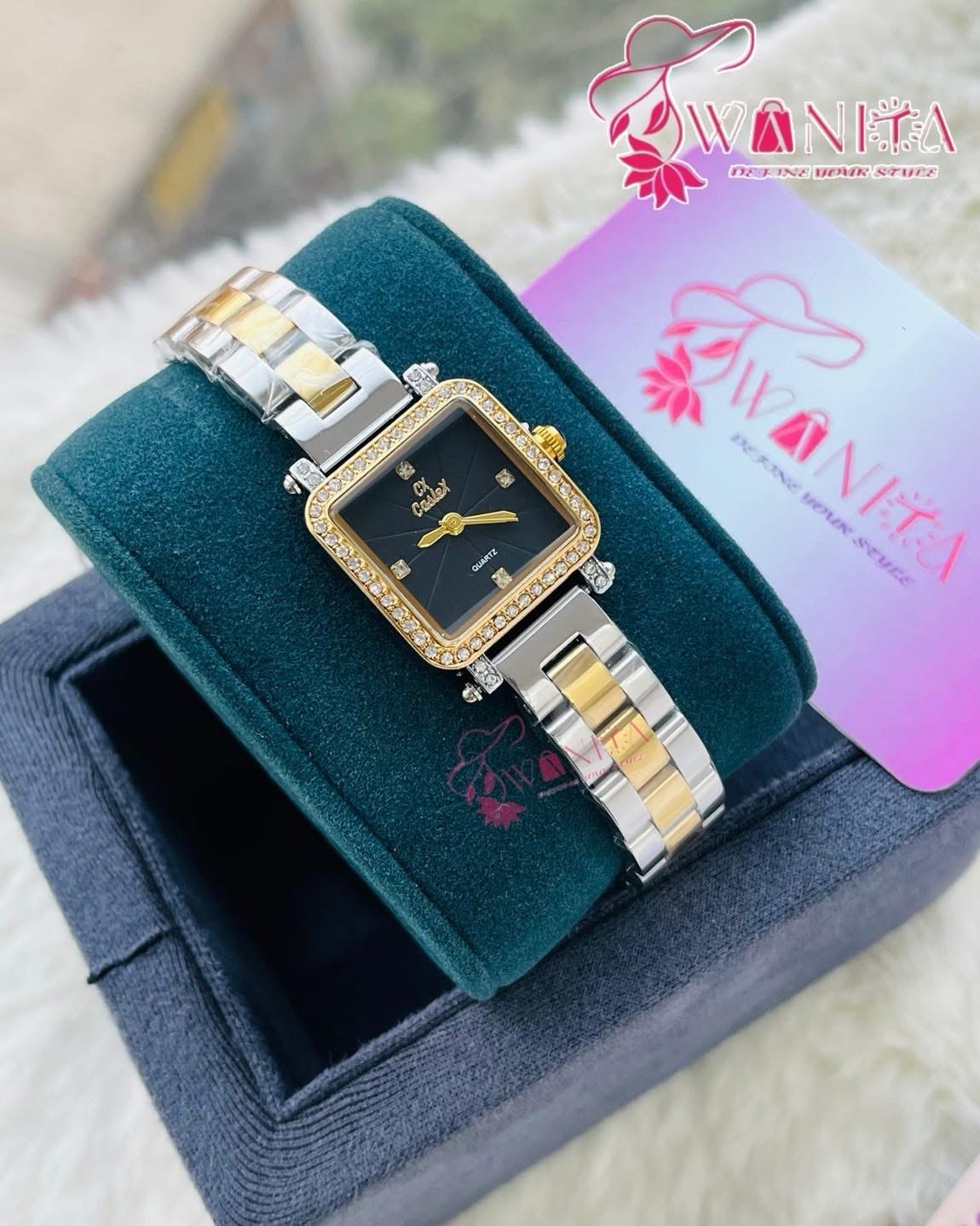 Caslex Ladies Black Dial Square Watch