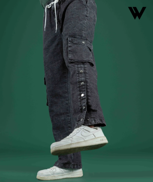 Black Acid Snap Button Jeans