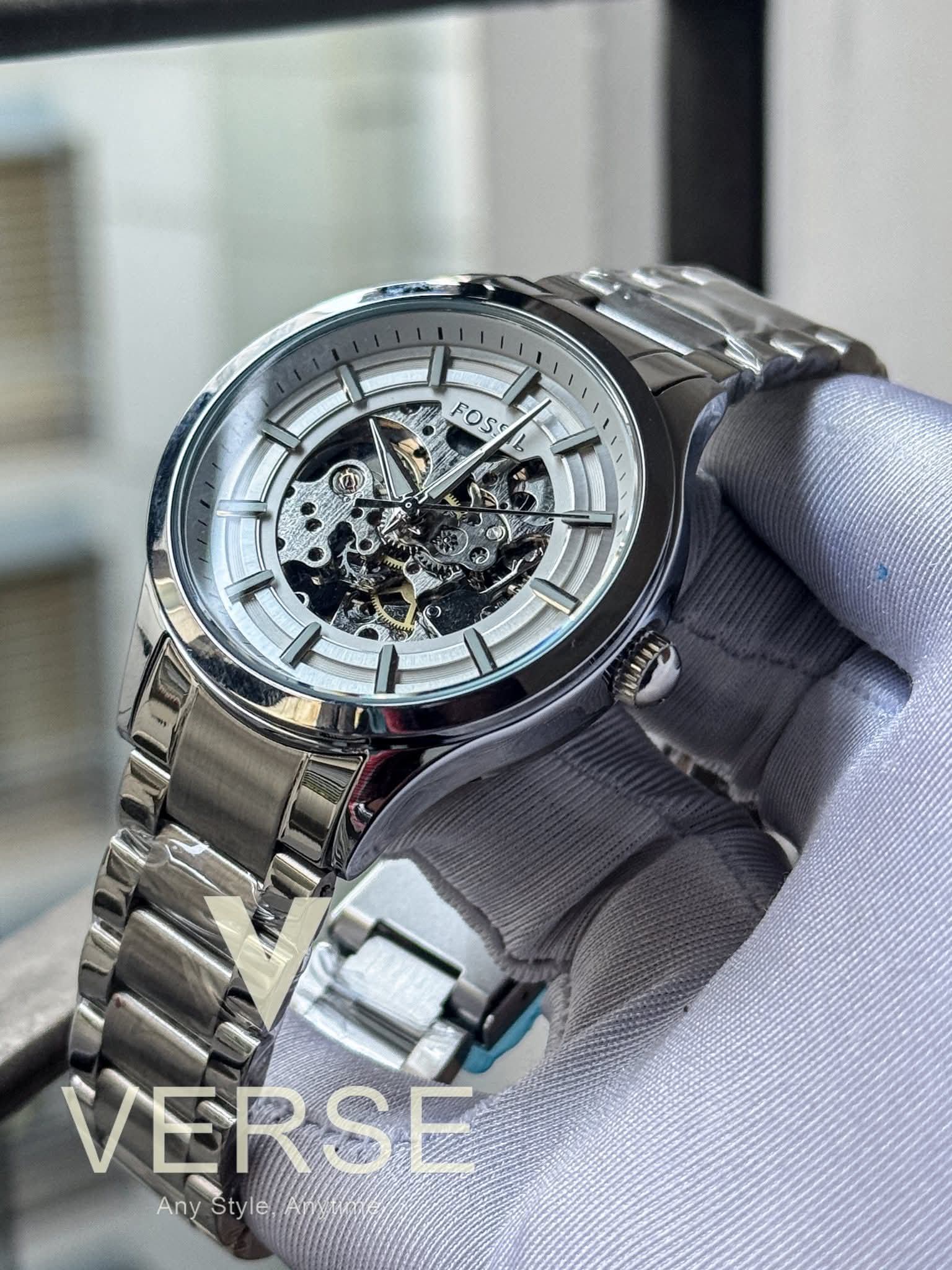 FOSSIL AUTO SILVER CHAIN WHITE DIAL