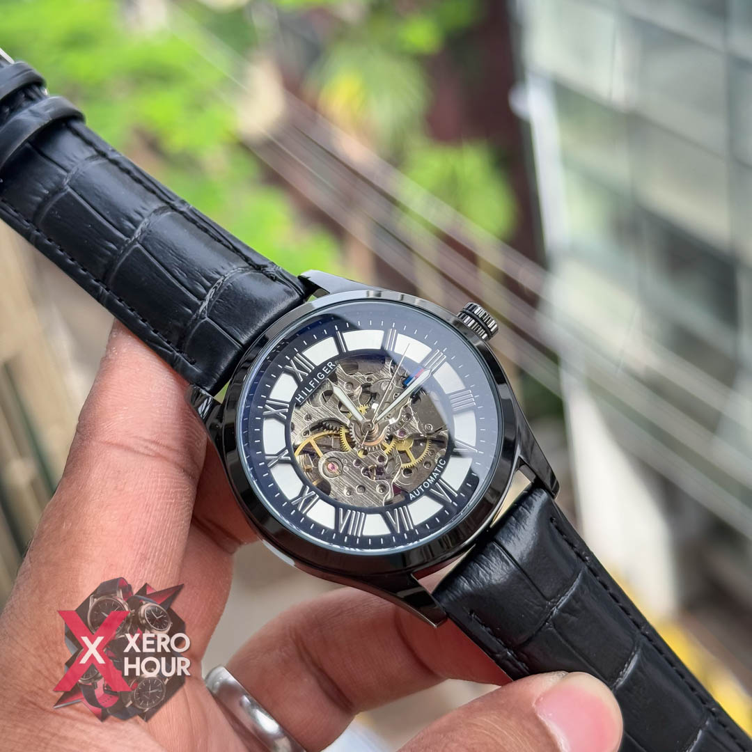 Tommy hilfiger Automatic movement | Leather belt watch Black dial