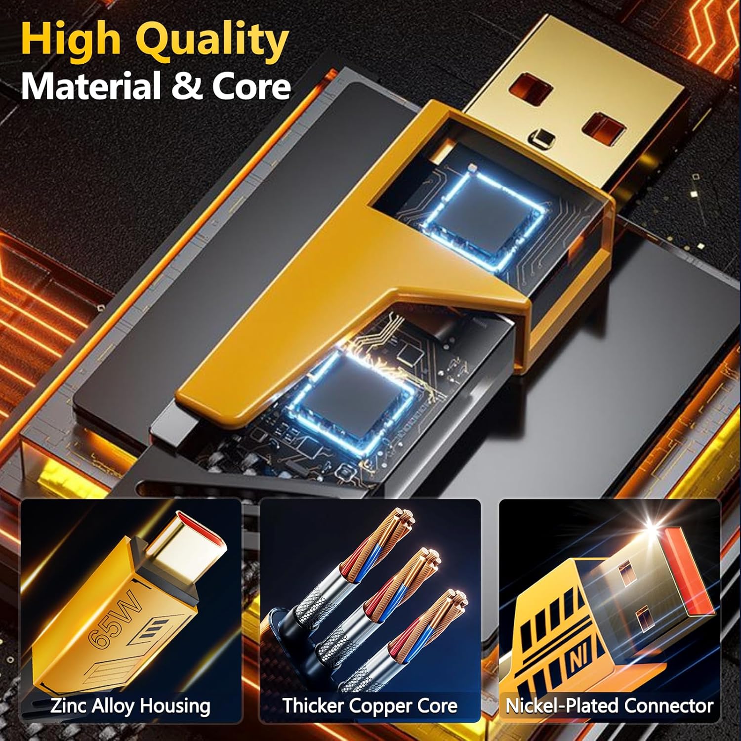 65W 4-in-1 Mobile Phone Data Cable Fast Charging Cable Dual-Head 1 Meter [40 inch]_img_4