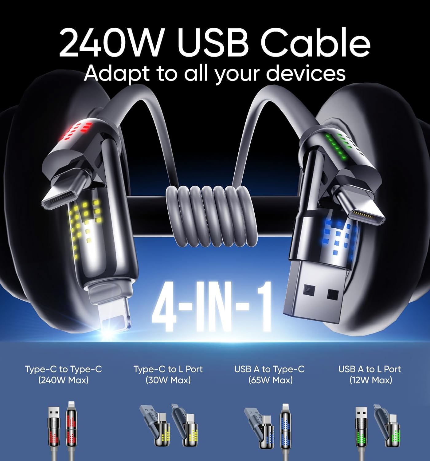 240W 4-in-1 Fast Charging Data Fast Charging Cable 1.5 Meter [60 Inch] Colorful Atmosphere Two-on-Two_img_4