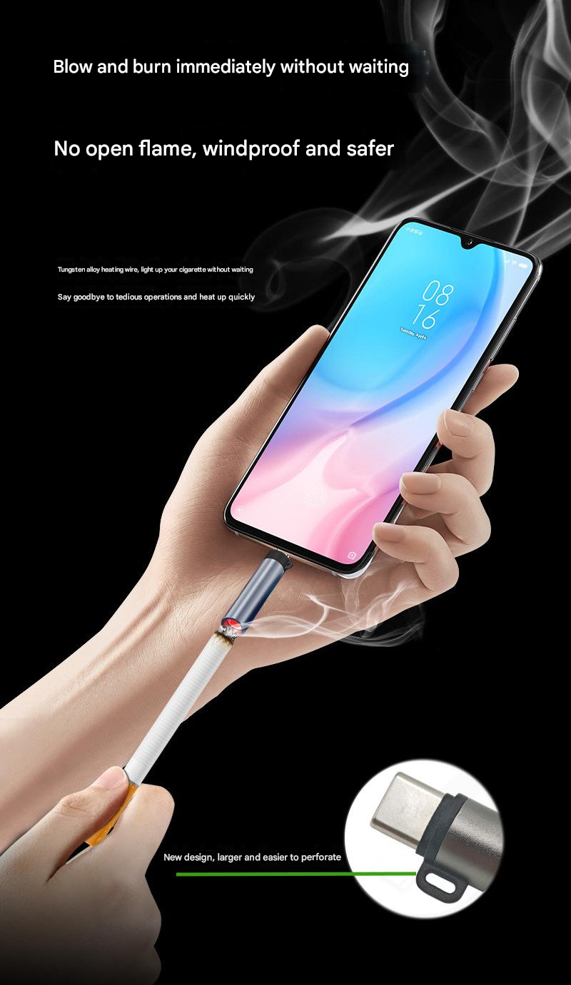 Type-C Portable Mini Cigarette Lighter Plug and Play with Smartphone Power bank Windproof Tungsten Wire Lighter_img_4