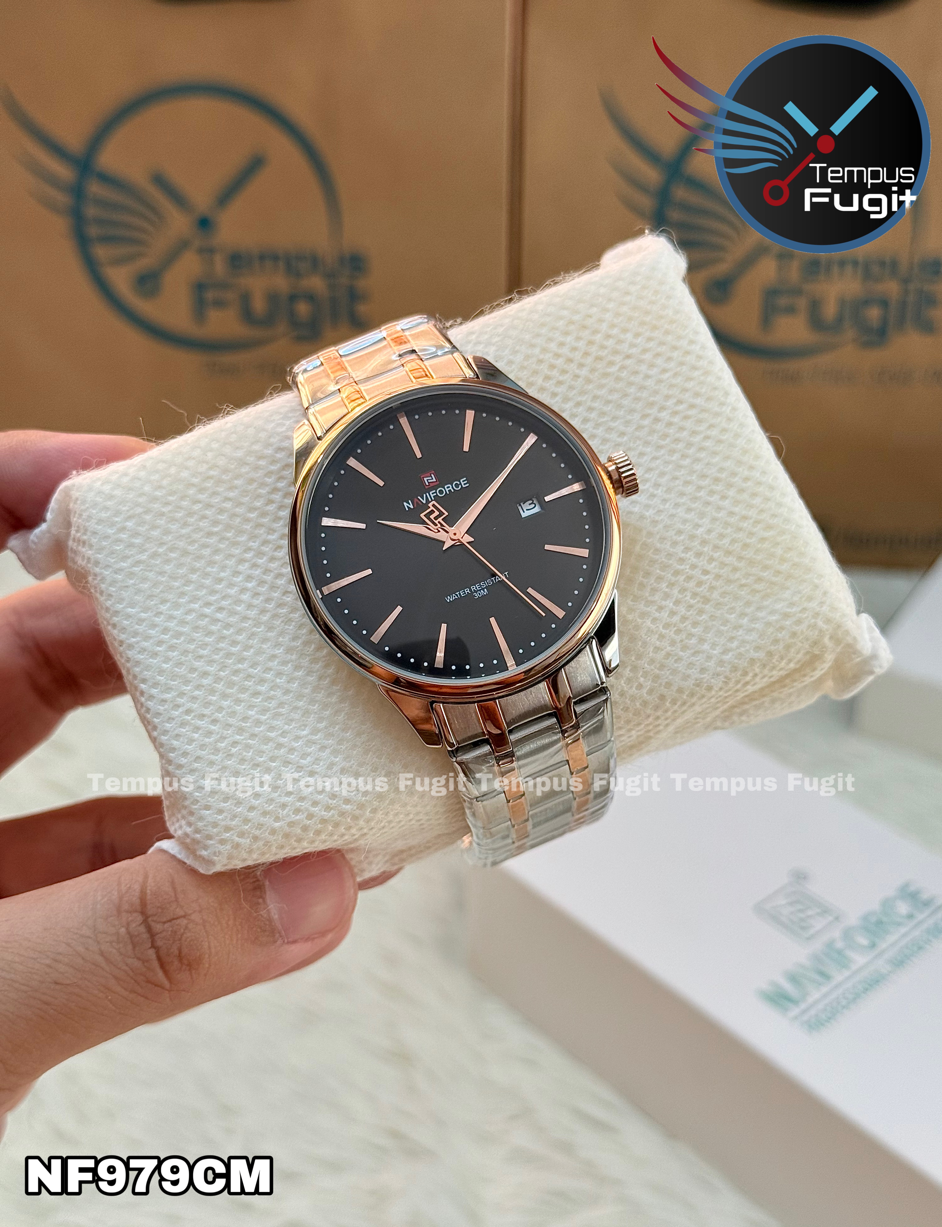 Naviforce 9230 Gents Chain Watch- Black Dial- Rose Golden Bezel- Silver+Rose Golden Chain- TF Code NF979CM_img_5